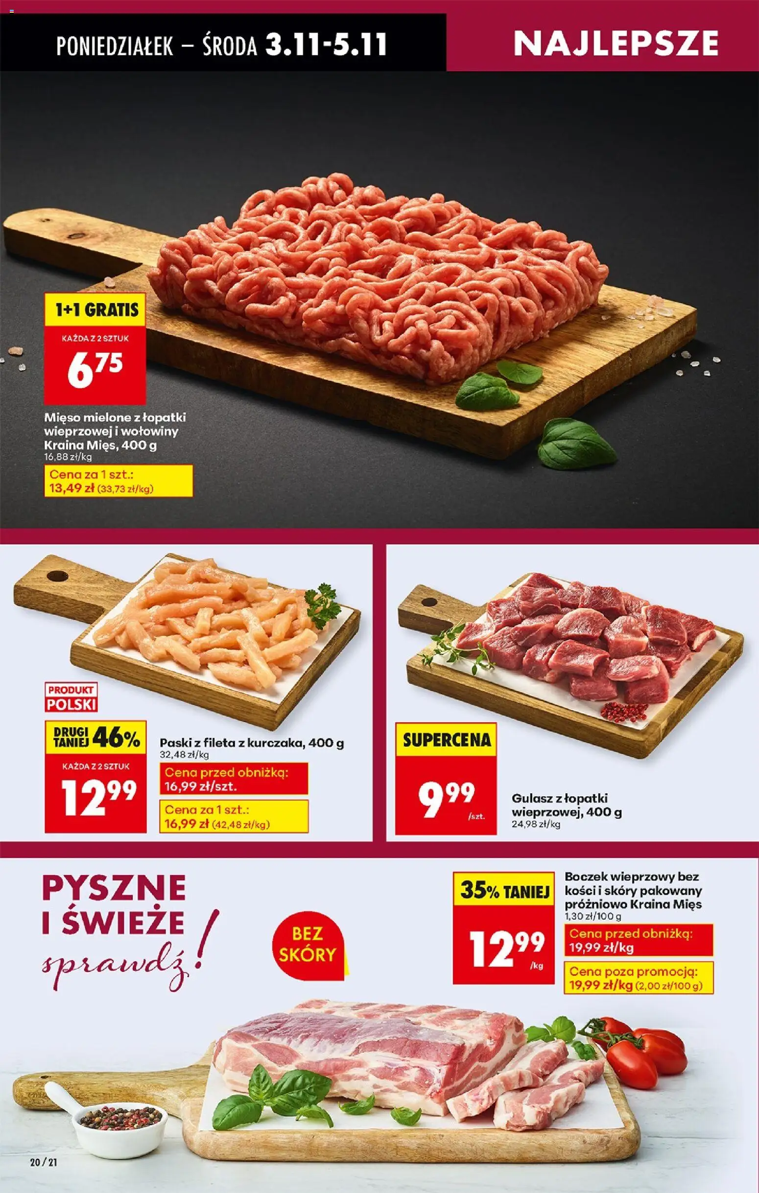 Biedronka gazetka od 03.11.2025 | Strona: 24 | Produkty: Mięso, Kraina mięs, Mięso mielone, Gulasz