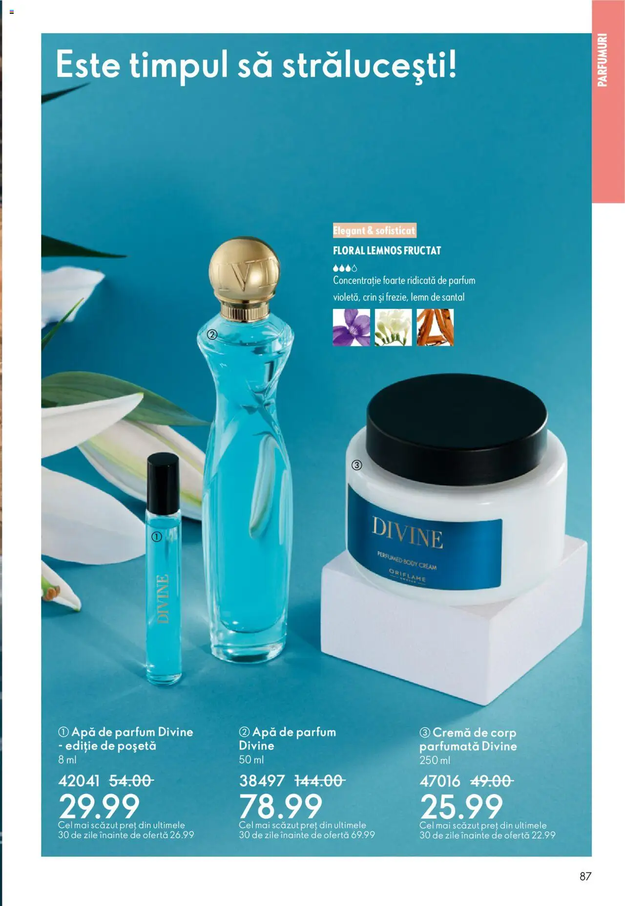 Oriflame catalog 13 2025 – valabil de la 10.09.2025 | Pagină: 87 | Produse: Apă de parfum, Parfum, Cremă, Apă
