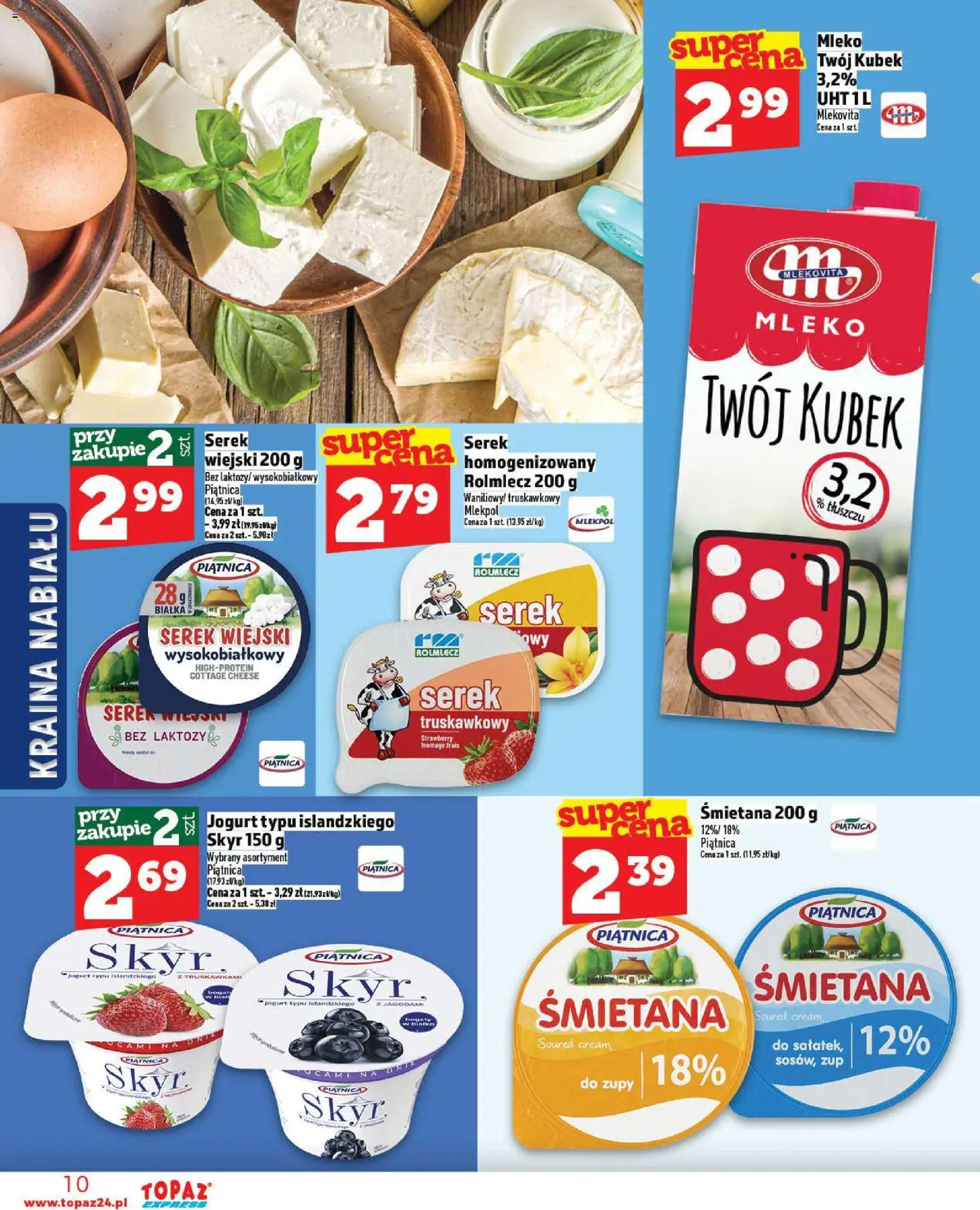 Topaz Gazetka - Express od 30.10.2025 | Strona: 10 | Produkty: Serek, Serek wiejski, Jogurt, Serek wiejski wysokobiałkowy
