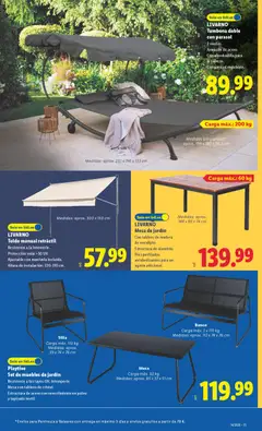 Vista previa Playtive Set de muebles de jardín, Resistente a los rayos UV, intemperie. Mesa con tablero de cristal. Estructura de acero con revestimiento en polvo y tapizado textil. Mesa Carga máx. 50 kg. Medidas: aprox. 85 x 37 x 51 cm. Banco Carga máx. 2 x 110 kg. Medidas: aprox. 112 x 74 x 76 cm válido desde el 30.03.2026 | Página: 5