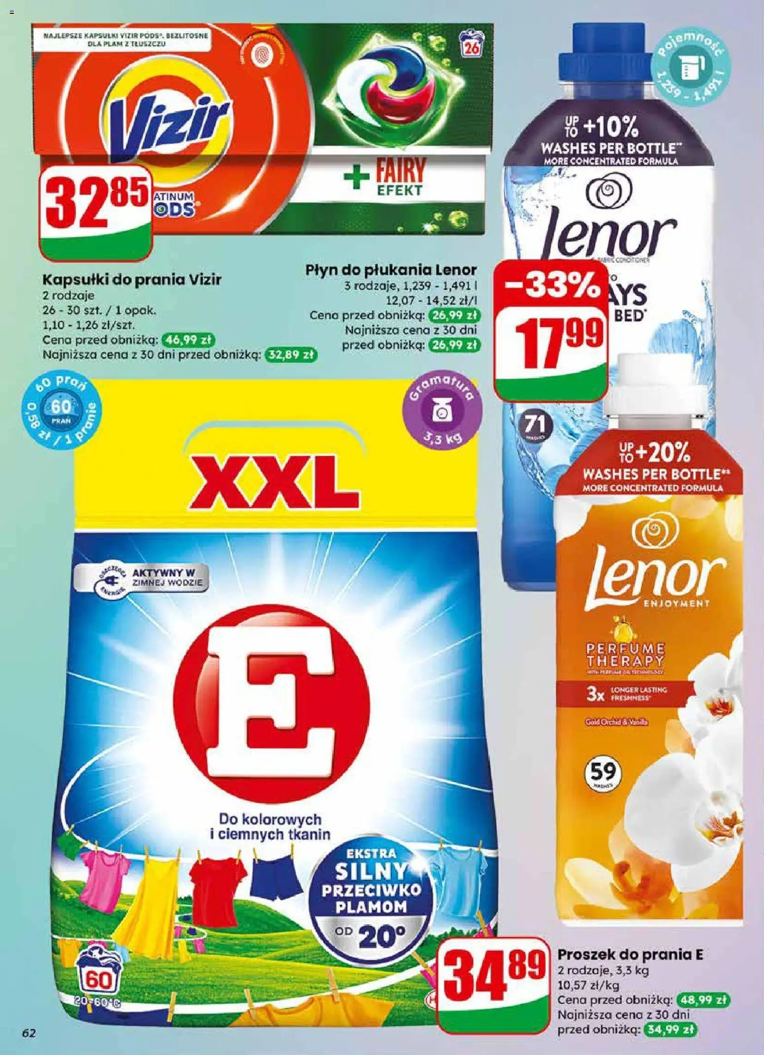 Dino gazetka od 11.03.2026 | Strona: 62 | Produkty: Kapsułki do prania Vizir, Płyn do płukania Lenor, Fairy, Proszek do prania