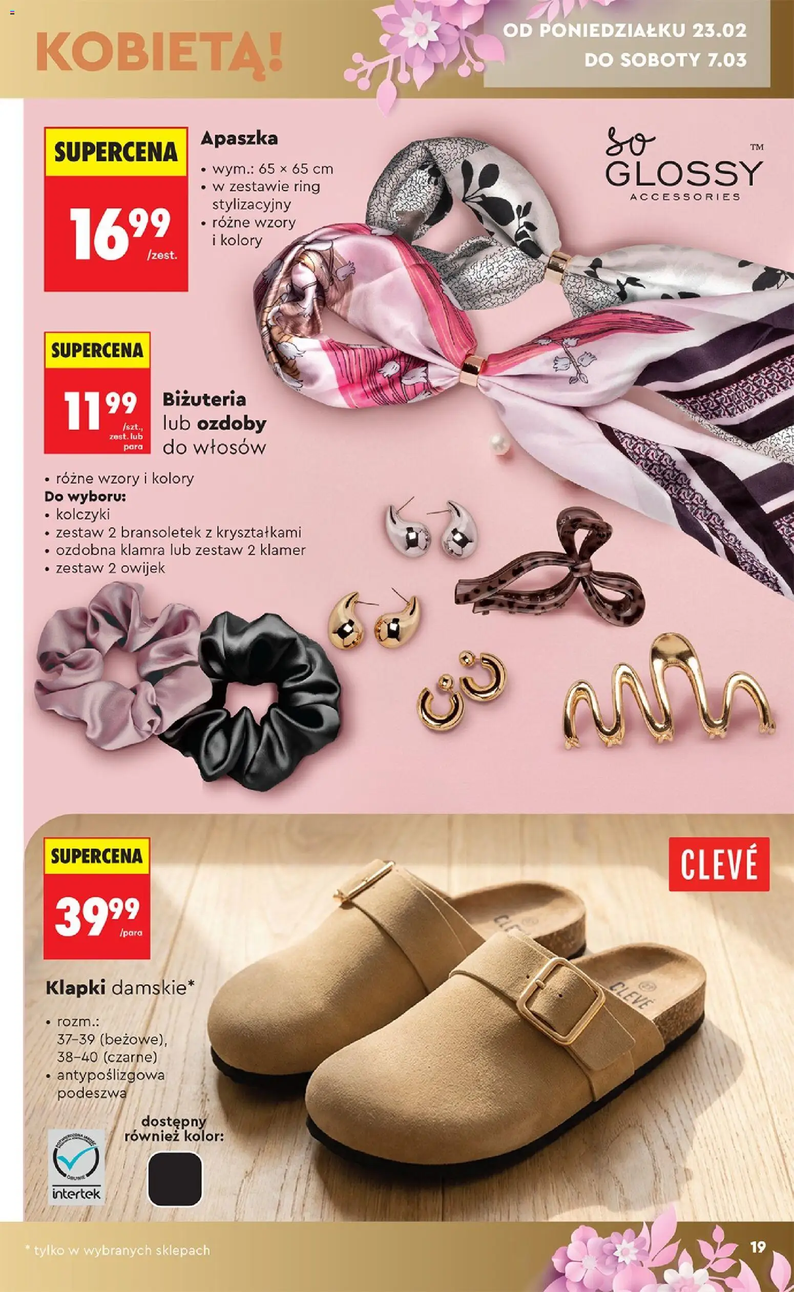 Biedronka gazetka - Hity i inspiracje od 21.02.2026 | Strona: 19 | Produkty: Apaszka, Klapki