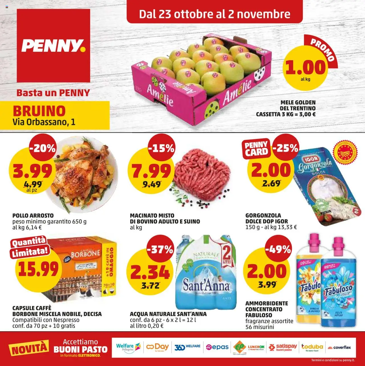 Volantino PENNY del 23.10.2025 | Pagina: 1 | Prodotti: Bovino, Arrosto, Ammorbidente, Macinato