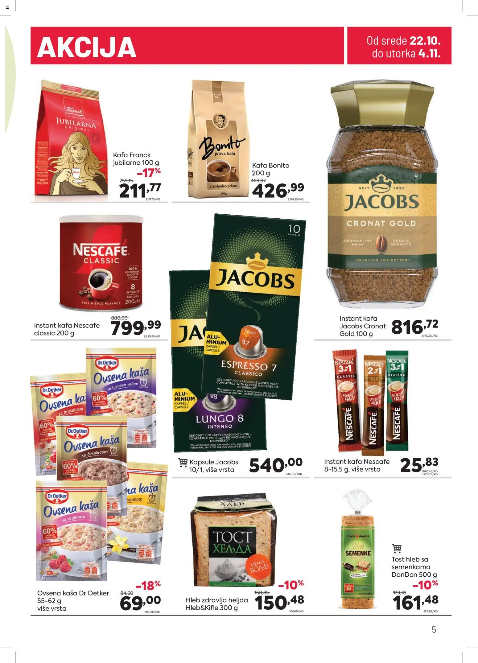 PerSu katalog - važi od 22.10.2025 | Strana: 5 | Proizvode: Kapsule, Ovsena kaša, Instant kafa, Hleb