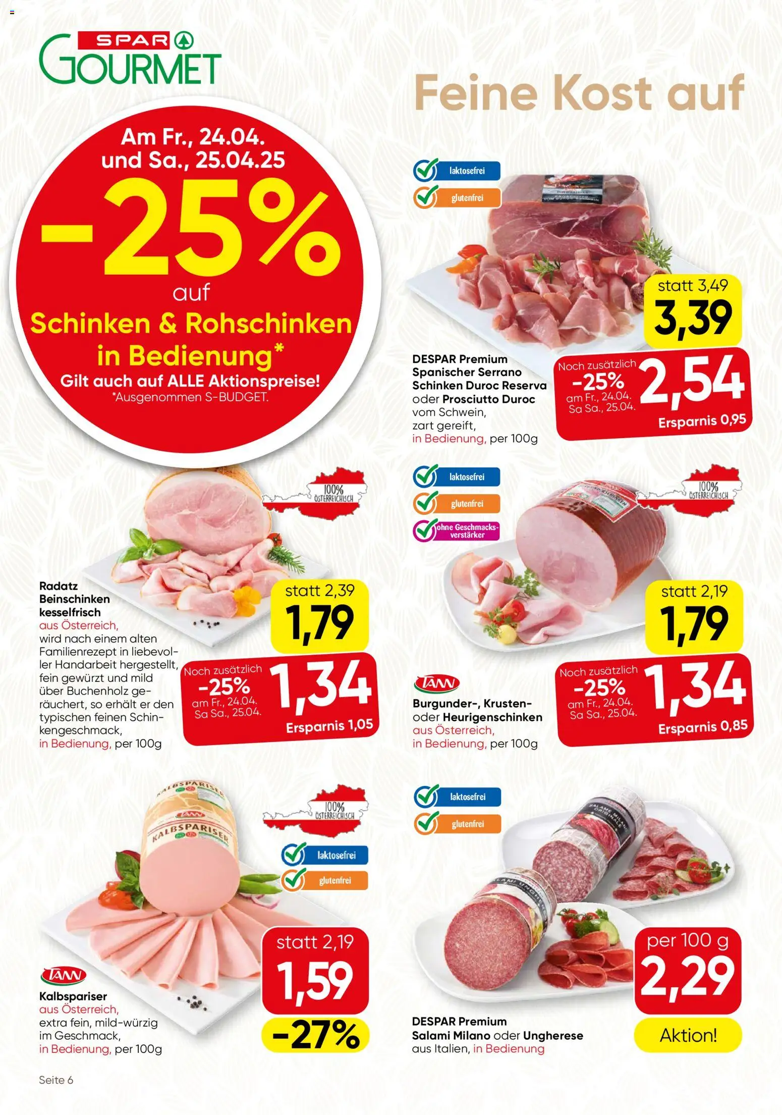 SPAR Gourmet Flugblatt gültig ab 23.04.2026 | Seite: 6 | Produkte: Salami, Schinken