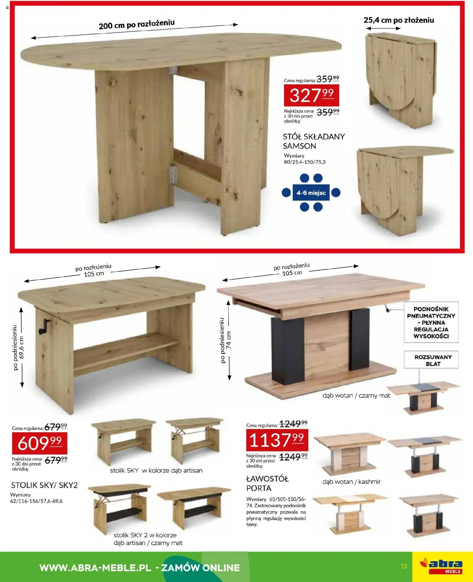 Abra meble gazetka od 12.03.2026 | Strona: 13 | Produkty: Stół