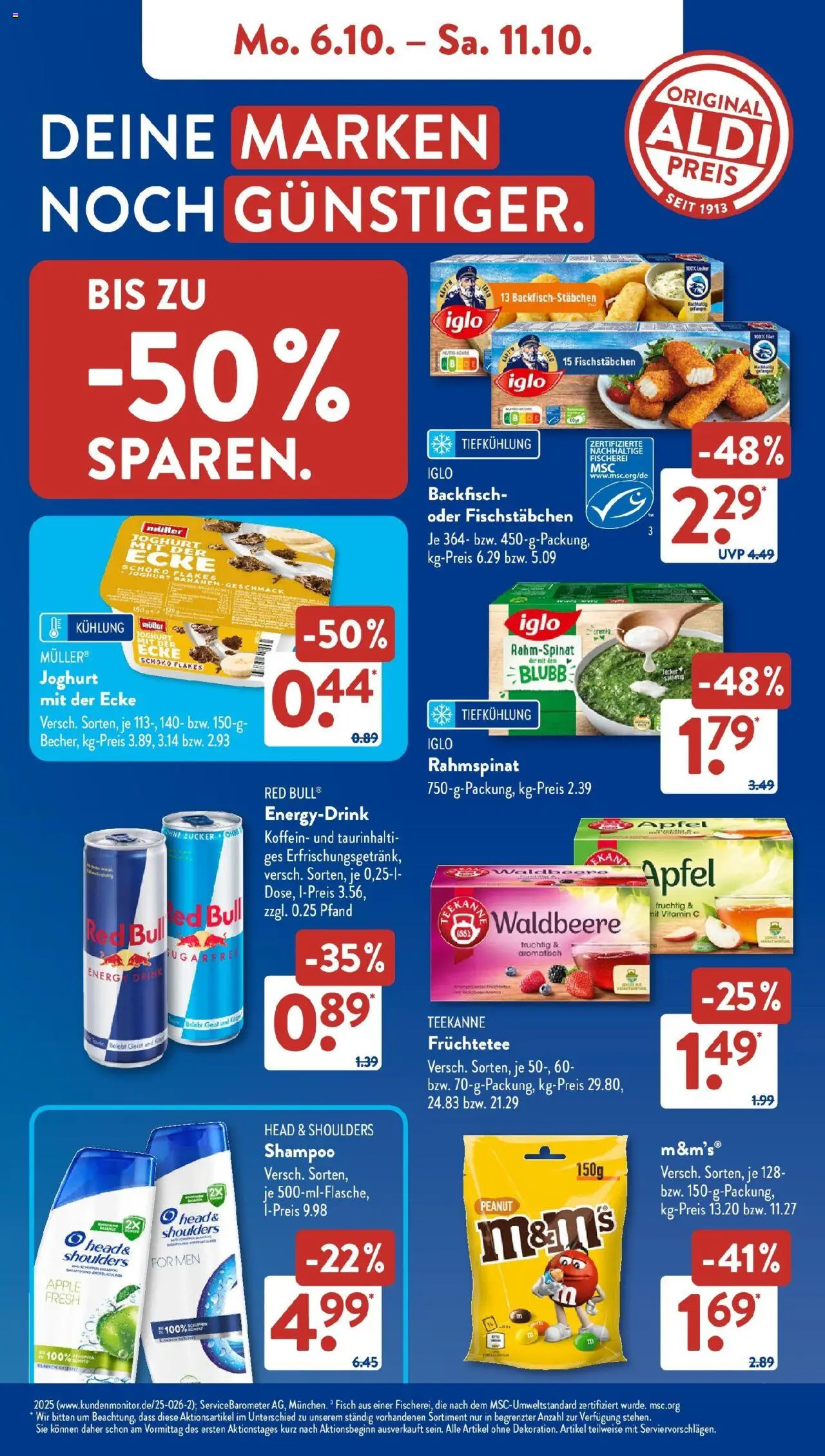 Aldi Süd - Aldi Süd: Wochenangebote – gültig ab 06.10.2025 | Seite: 11 | Produkte: Joghurt, Head & shoulders, M&M's, Fischstabchen