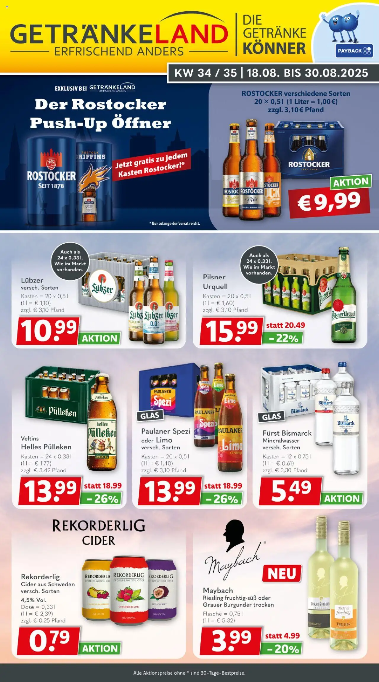 Getränkeland Prospekt 	 - gültig ab dem 18.08.2025 | Seite: 1 | Produkte: Mineralwasser, Lubzer, Paulaner, Veltins