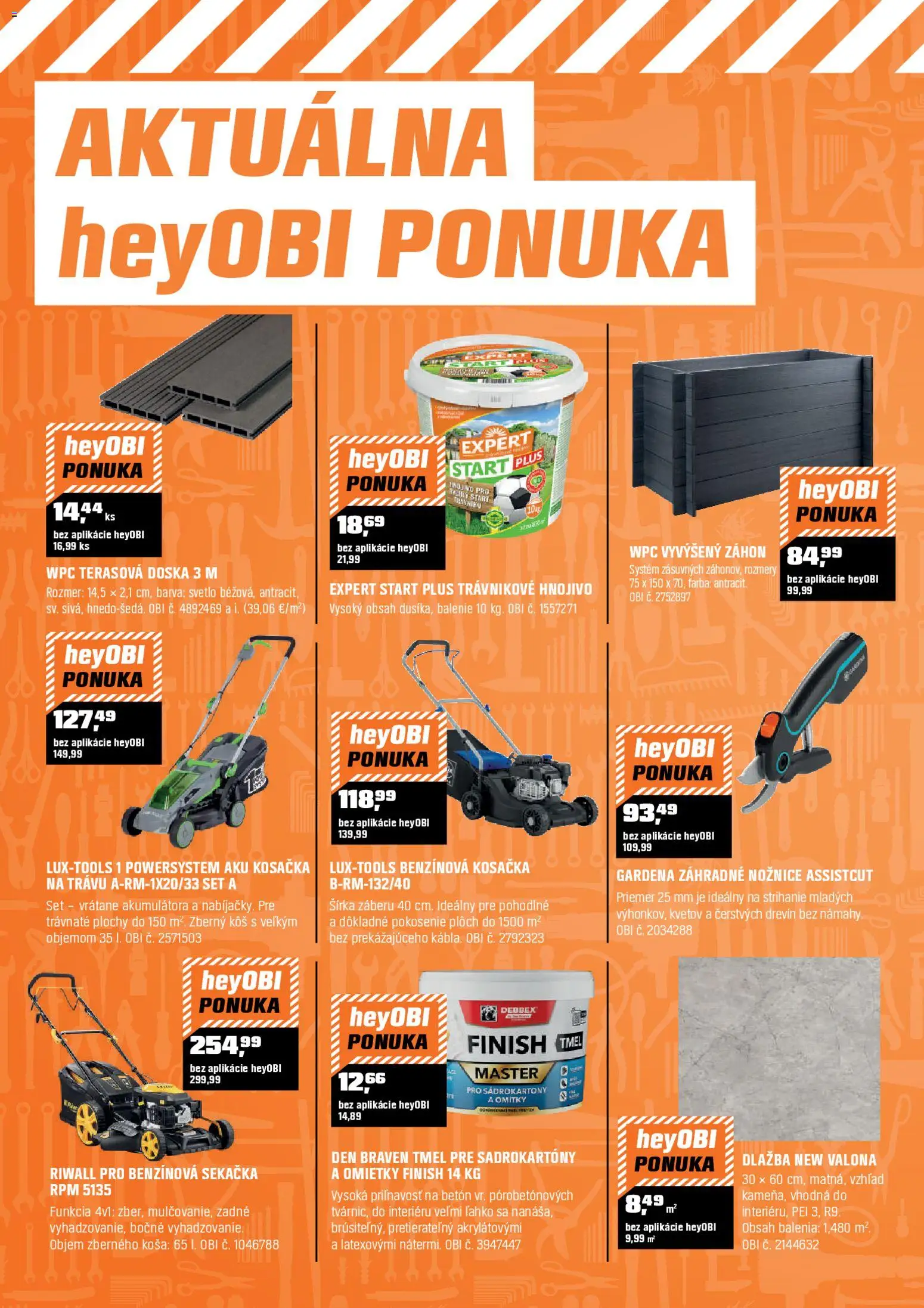 Nové OBI akcie – leták je platný od 01.03.2026 | Strana: 12 | Produkty: Aku kosačka, Kosačka, Svetlo, Vyvýšený záhon