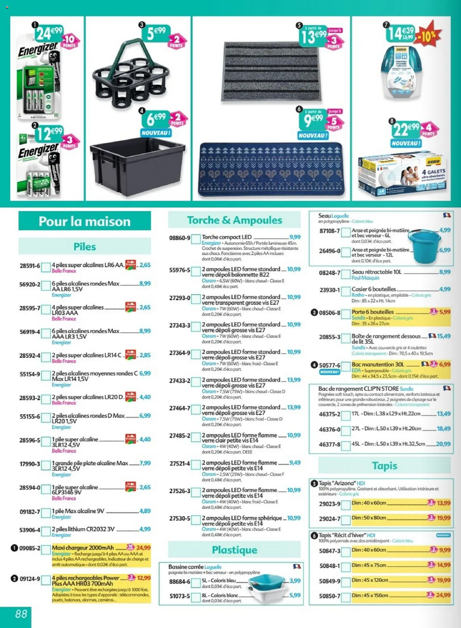 {H1} | Page: 88 | Produits: Bassine, Porte, Tapis, Piles