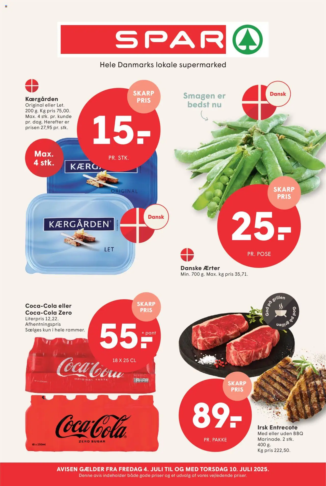 Spar Tilbudsavis gyldig fra 04.07.2025 | Side: 1 | Produkter: Entrecote, Ærter