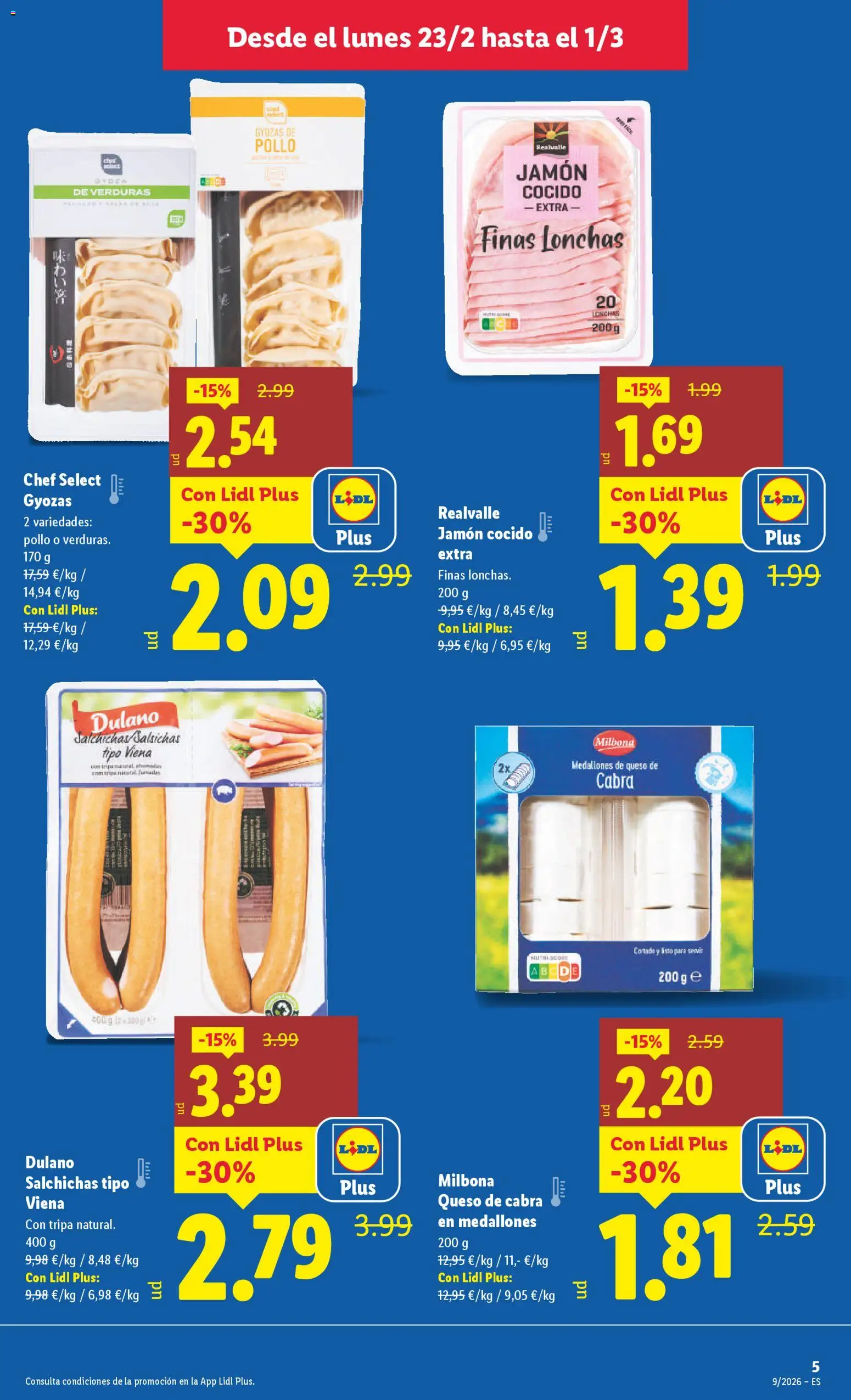 Lidl folleto │ válido desde el 23.02.2026 | Página: 5 | Productos: Medallones, Queso, Jamón, Jamón cocido