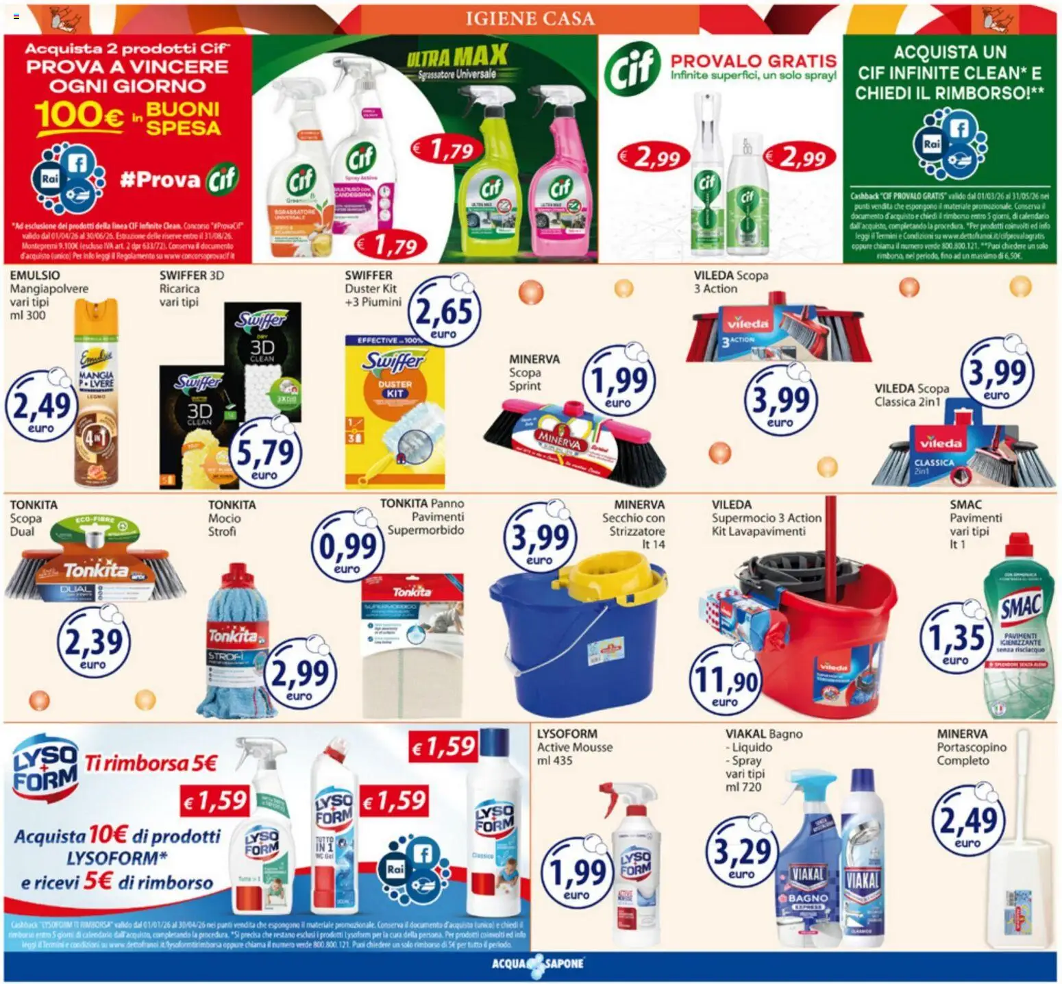 Volantino Acqua e Sapone del 07.04.2026 | Pagina: 12 | Prodotti: Sapone, Sgrassatore, Scopa, Secchio