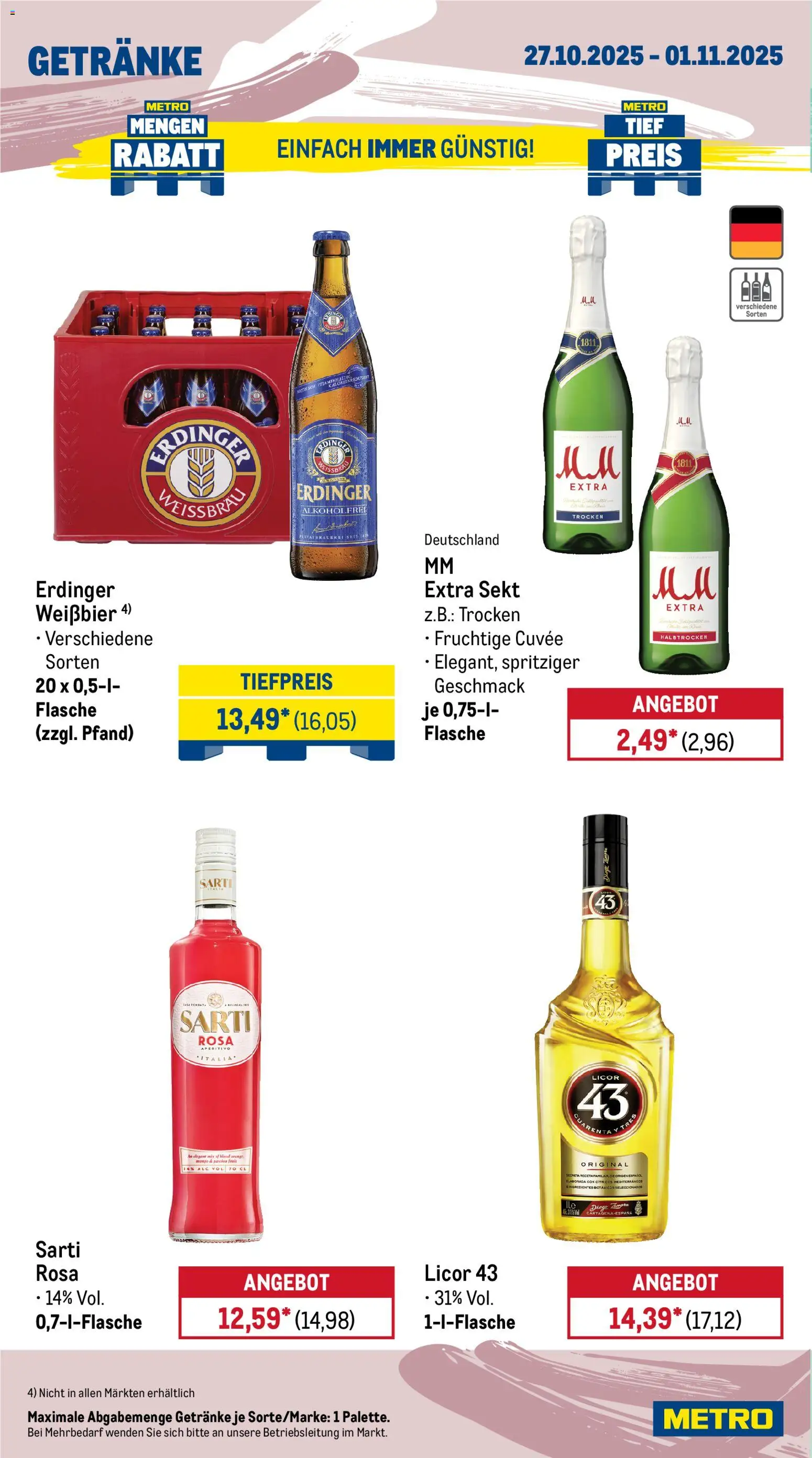 Metro Wochen-Angebote Gastro – gültig ab 27.10.2025 | Seite: 16 | Produkte: Erdinger, Weißbier, Sekt, Mango