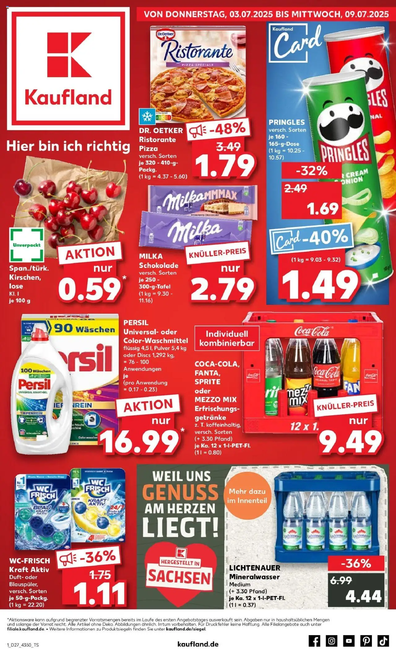 Kaufland prospekt Radebeul	 - gültig ab dem 03.07.2025 | Seite: 1 | Produkte: Milka schokolade, Mineralwasser, Pringles, Persil