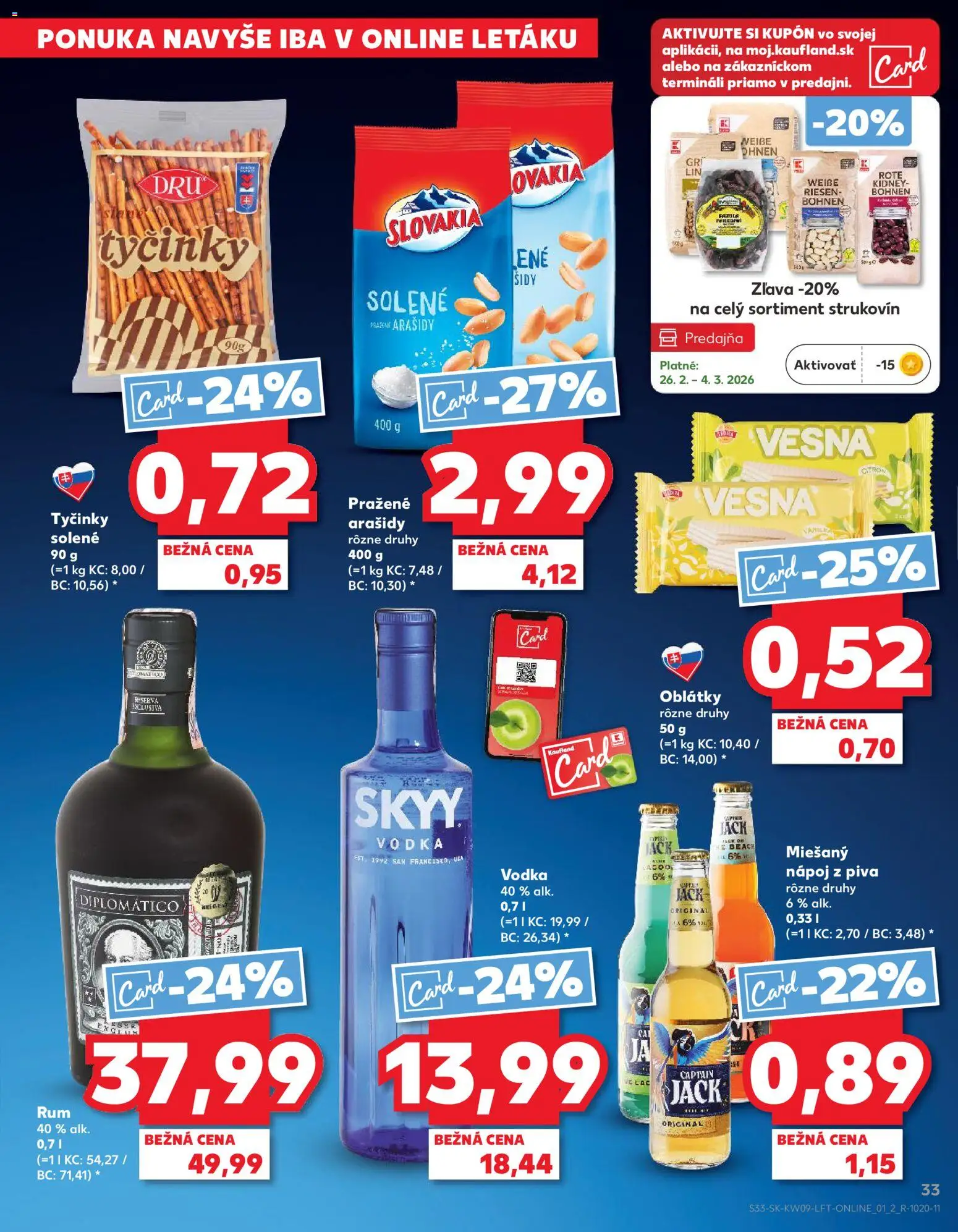 Nové Kaufland akcie – leták je platný od 26.02.2026 | Strana: 33 | Produkty: Diplomatico, Vodka, Rum, Arašidy