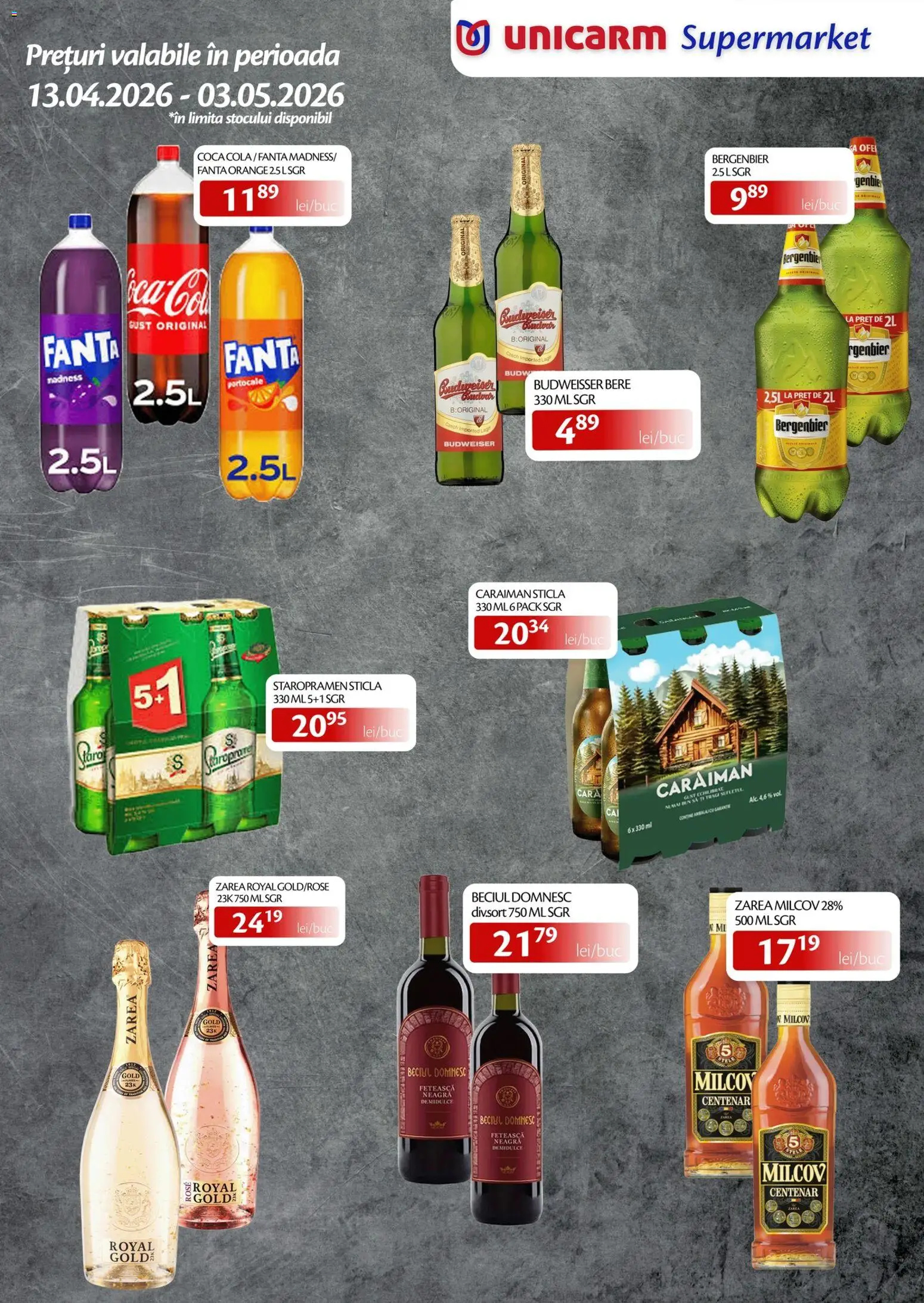 Noul catalog Unicarm – valabil de la 13.04.2026 | Pagină: 6 | Produse: Amerikan servis, Bere, Portocale, Plastik Kulübe