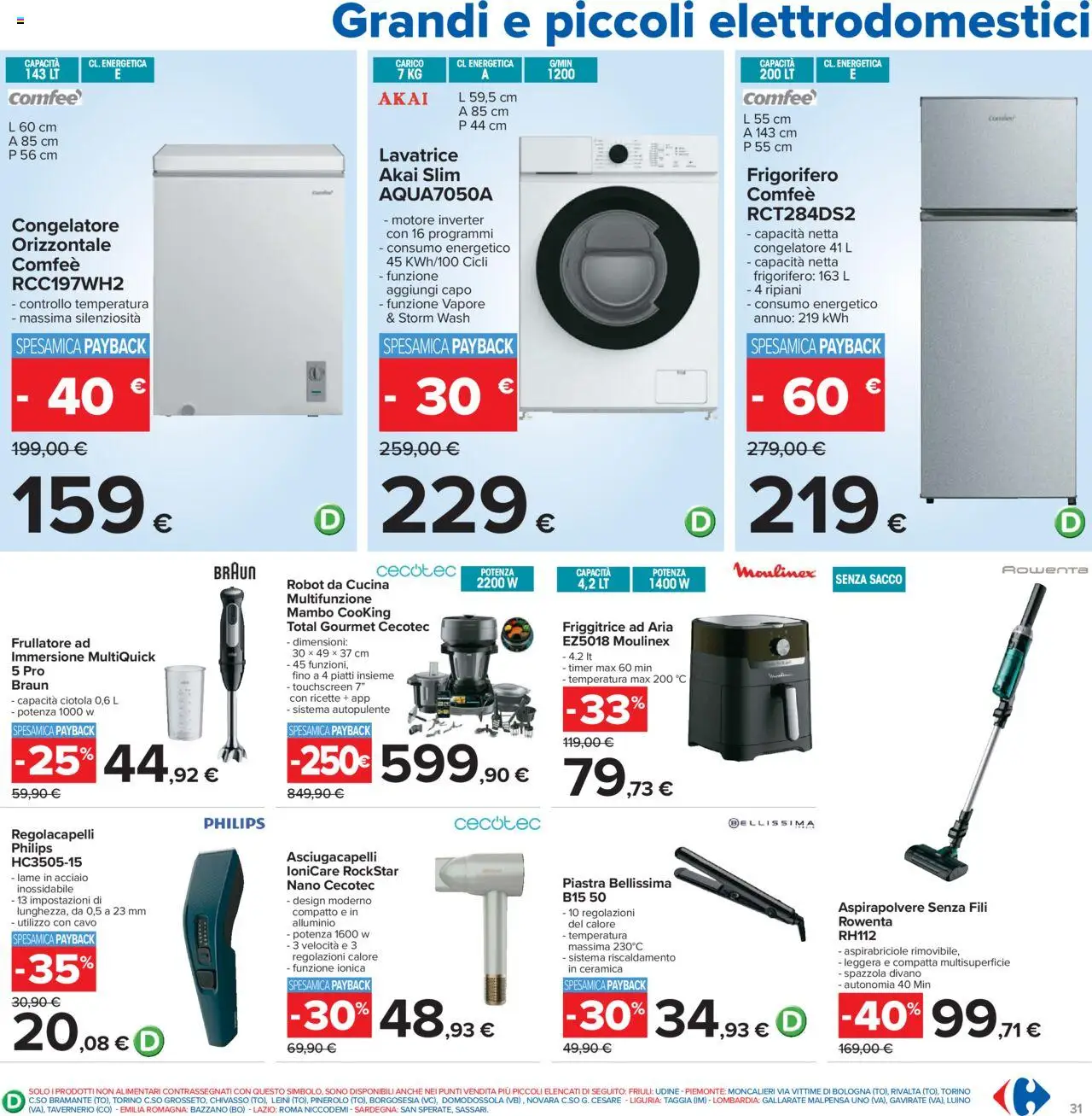 Volantino Carrefour del 21.08.2025 | Pagina: 31 | Prodotti: Cavo, Asciugacapelli, Friggitrice, Ciotola