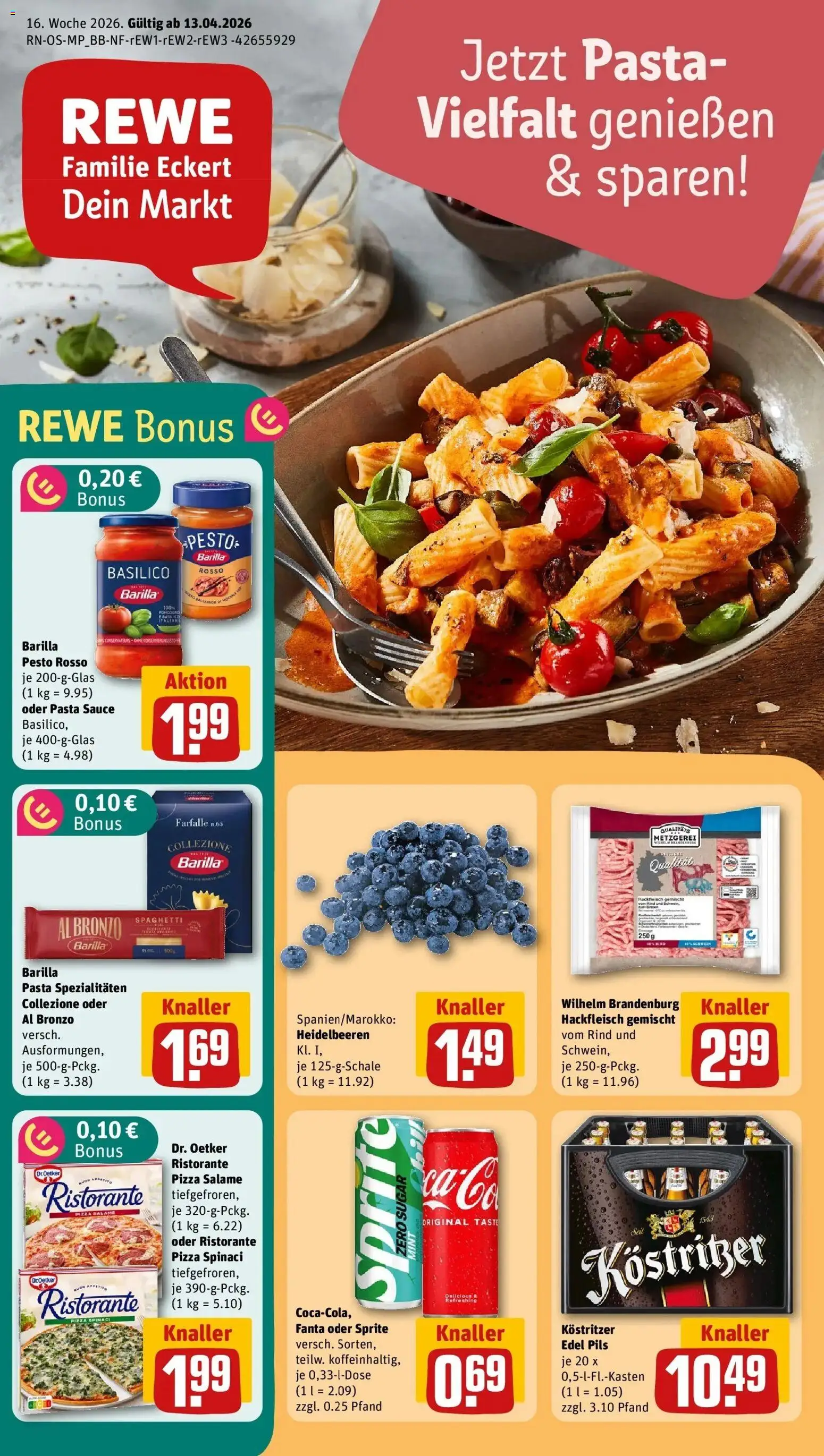 Rewe Prospekt Waren	 – gültig ab 12.04.2026 | Seite: 1 | Produkte: Ristorante, Fanta, Barilla, Hackfleisch