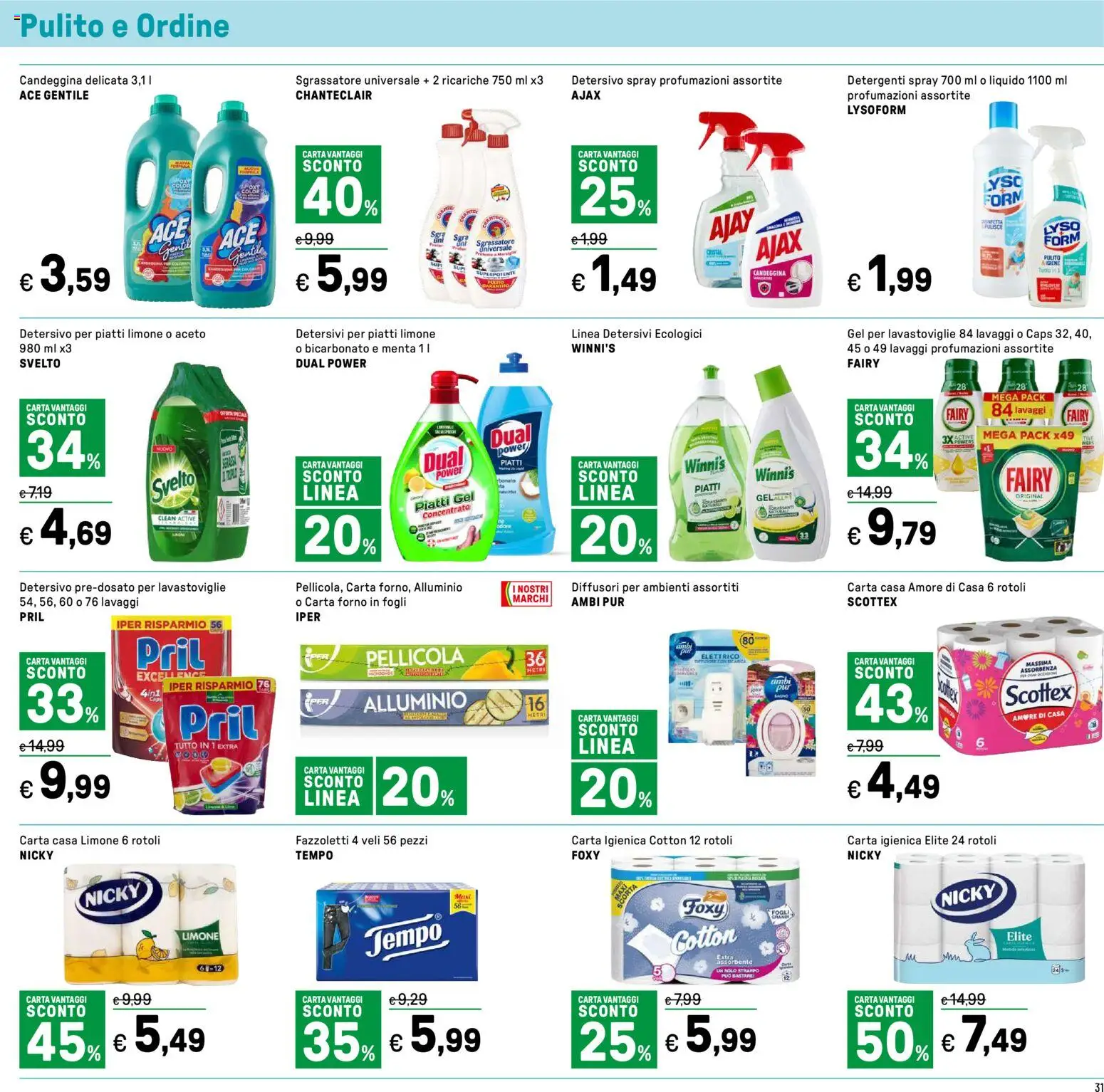 Volantino Iper del 23.01.2026 | Pagina: 31 | Prodotti: Detersivo per piatti, Lavastoviglie, Aceto, Menta