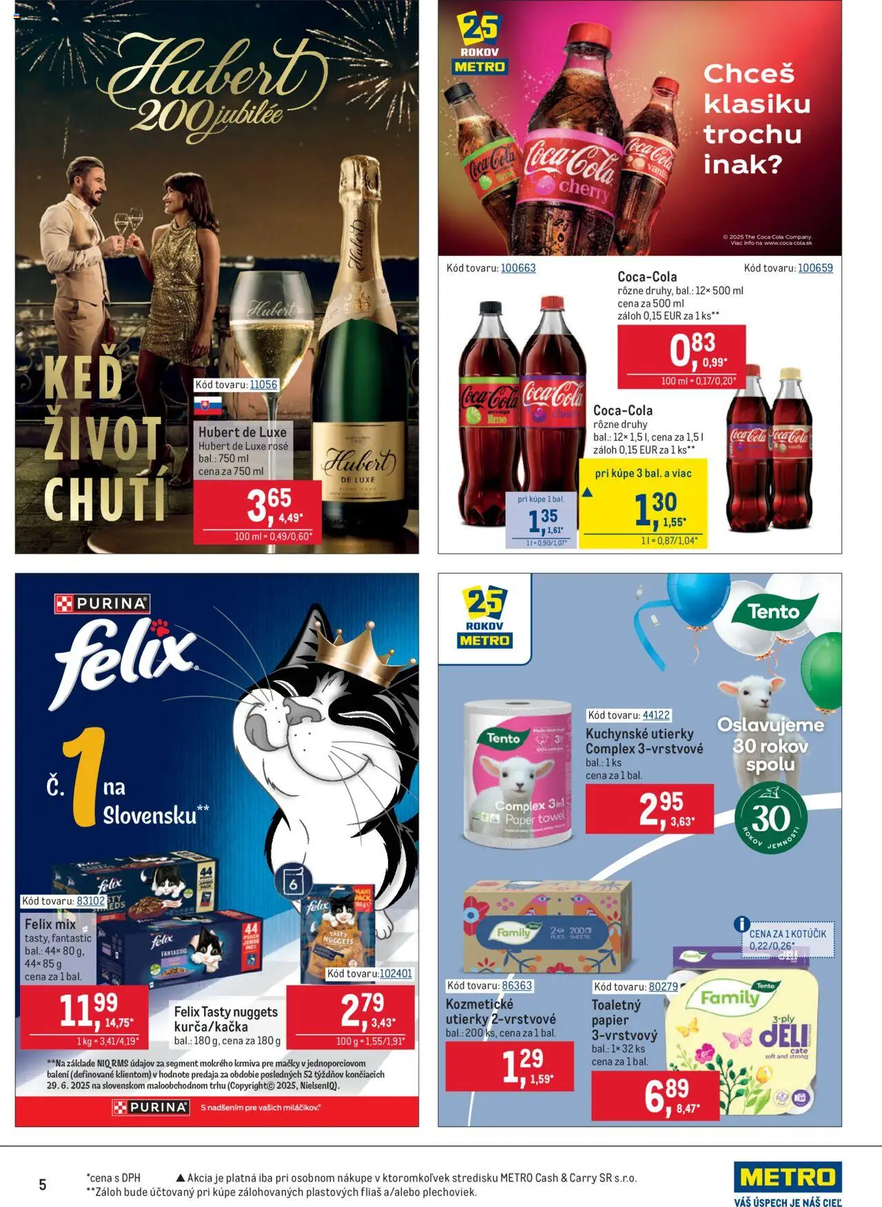 Nové Metro akcie – leták je platný od 08.10.2025 | Strana: 5 | Produkty: Felix, Coca cola, Cola, Hubert de Luxe