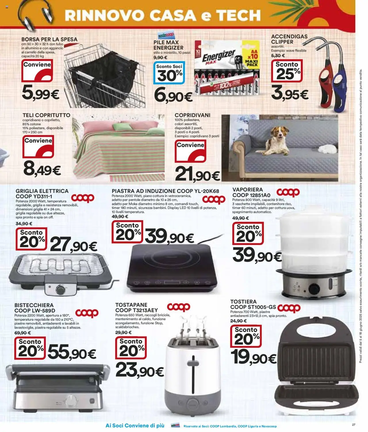 Volantino Ipercoop del 05.06.2025 | Pagina: 27 | Prodotti: Pile, Tostiera, Copridivano, Borsa