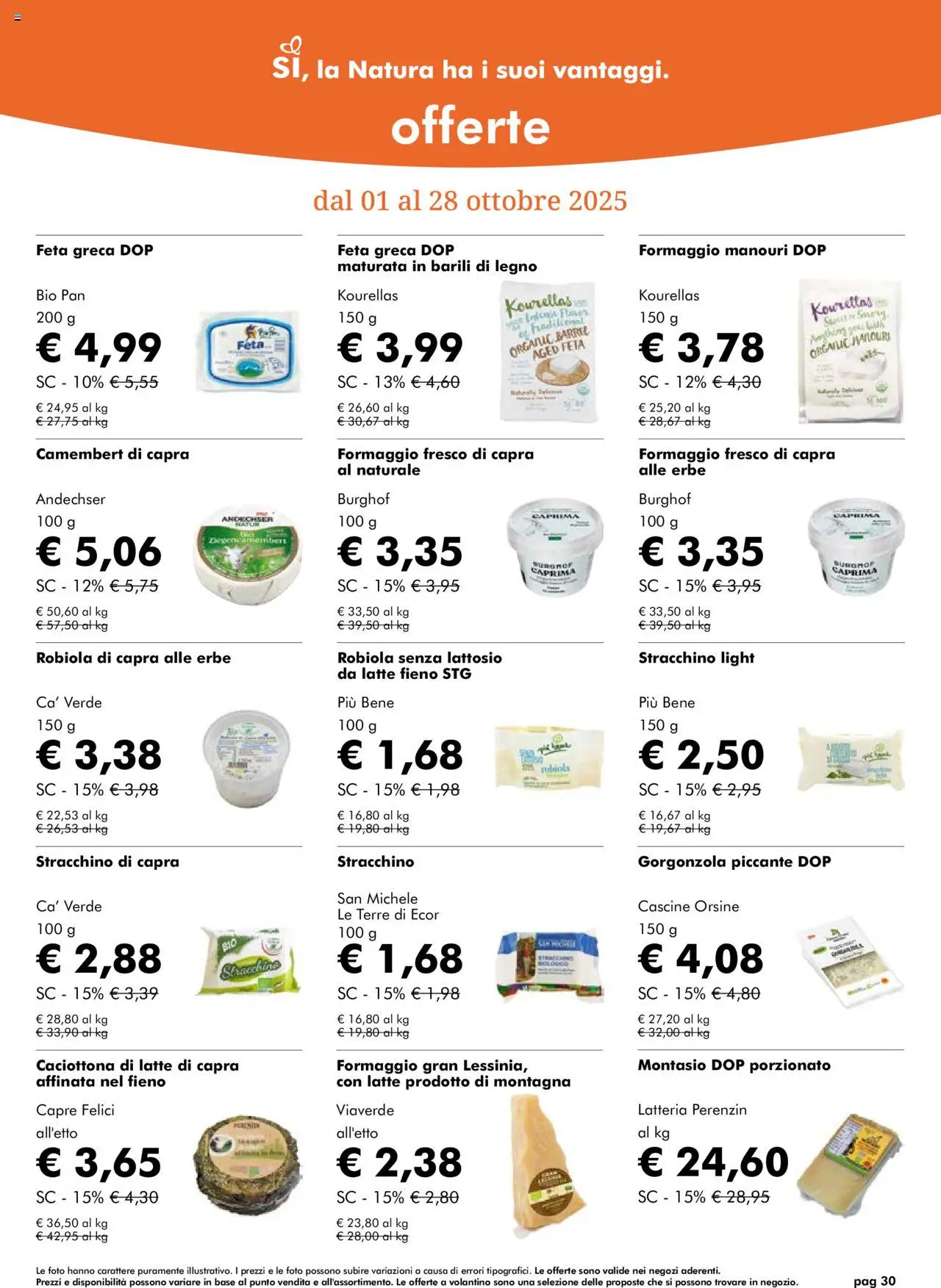 Volantino Natura Sì del 01.10.2025 | Pagina: 30 | Prodotti: Latte, Stracchino, Feta, Gorgonzola