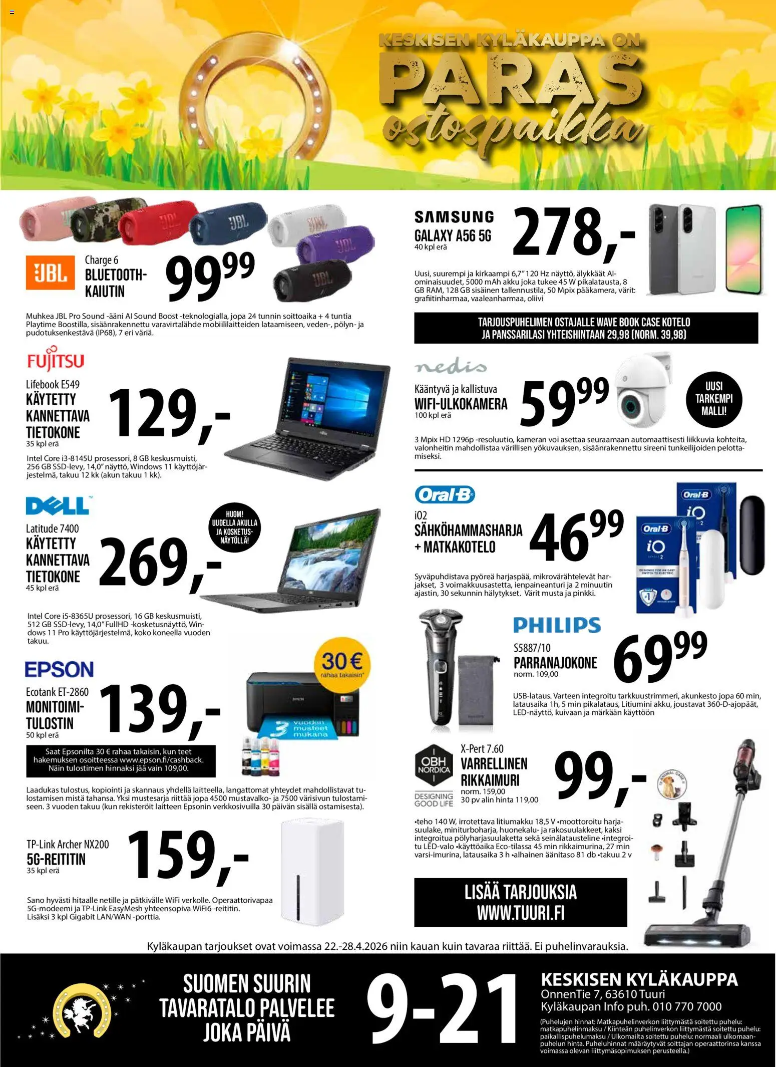 Tuuri tarjoukset – voimassa 22.04.2026 alkaen | Sivu: 1 | Tuotteet: Kaiutin, Varavirtalähde, Tietokone, Tulostin