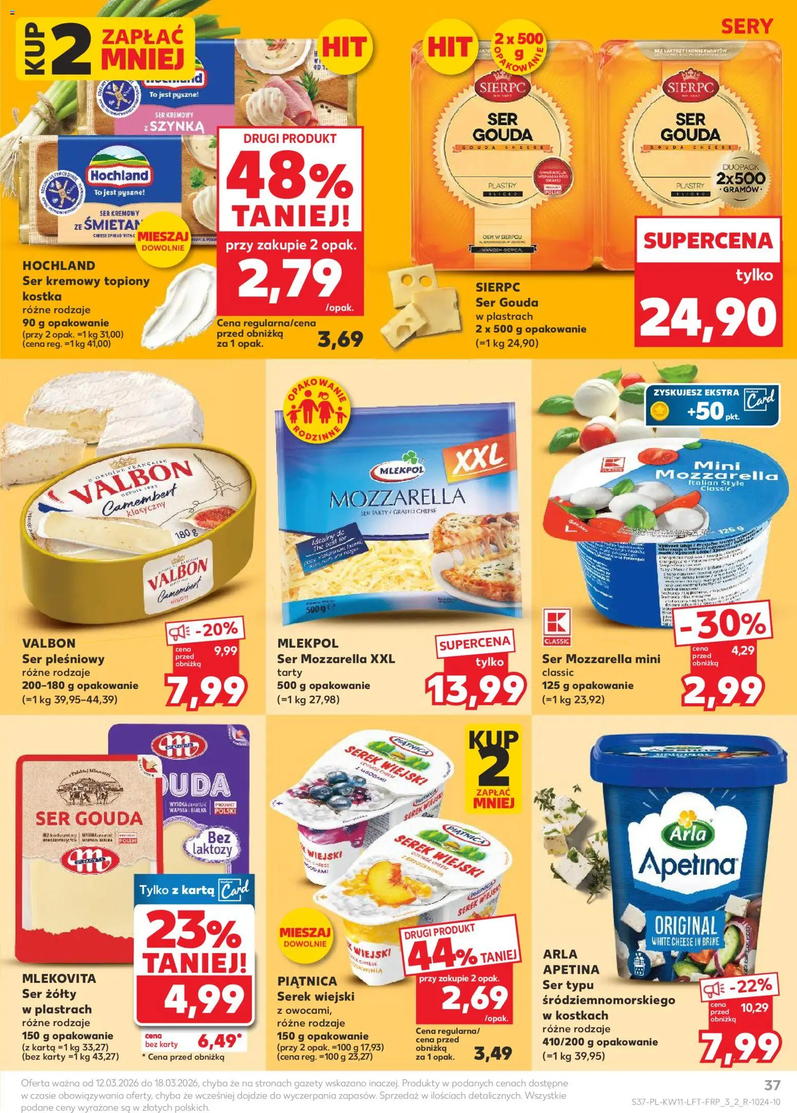 Kaufland gazetka od 12.03.2026 | Strona: 37 | Produkty: Serek, Szynka, Sery, Mozzarella