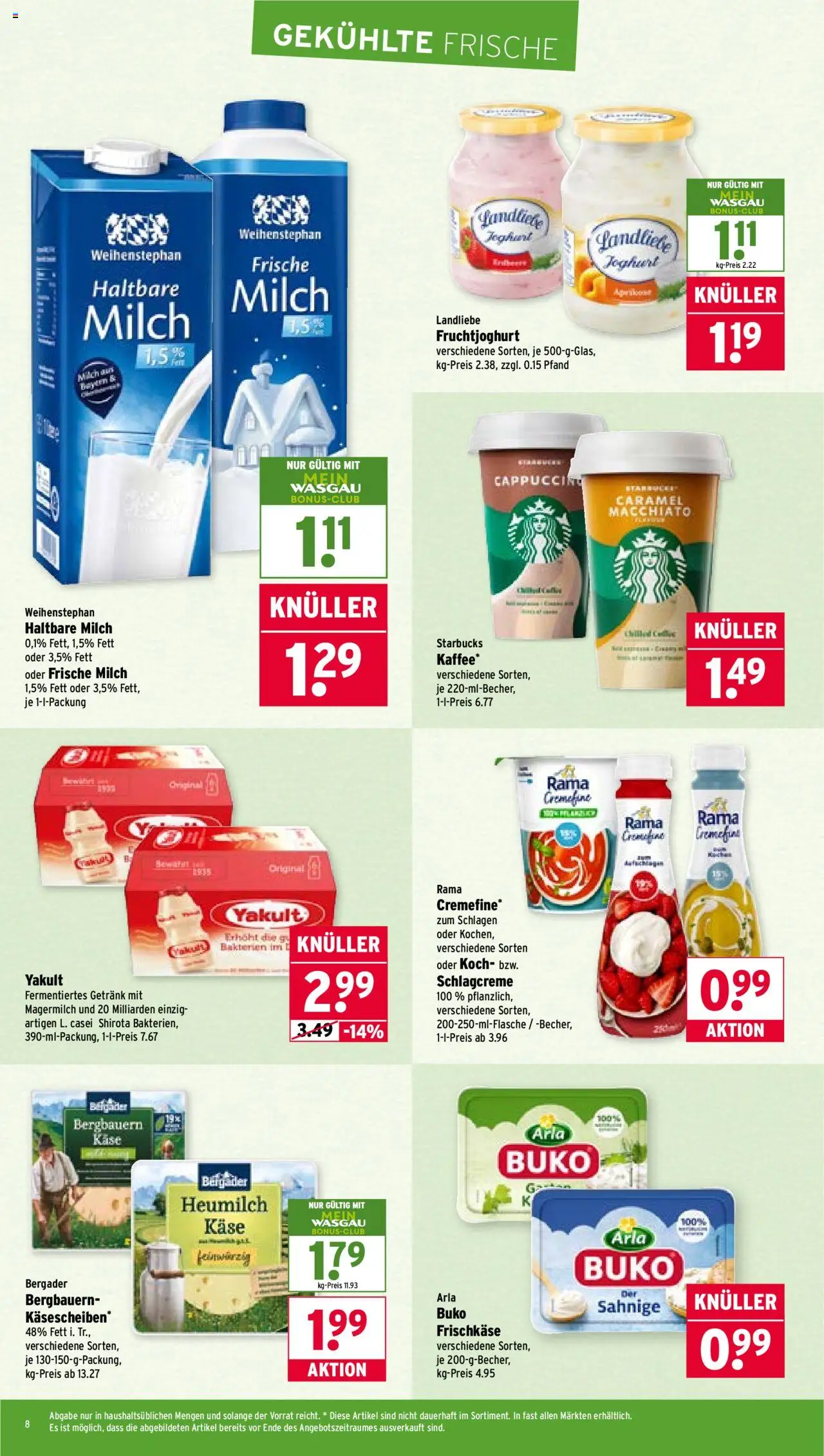 Wasgau Prospekt 	 – gültig ab 06.10.2025 | Seite: 8 | Produkte: Haltbare milch, Starbucks, Fruchtjoghurt, Arla buko