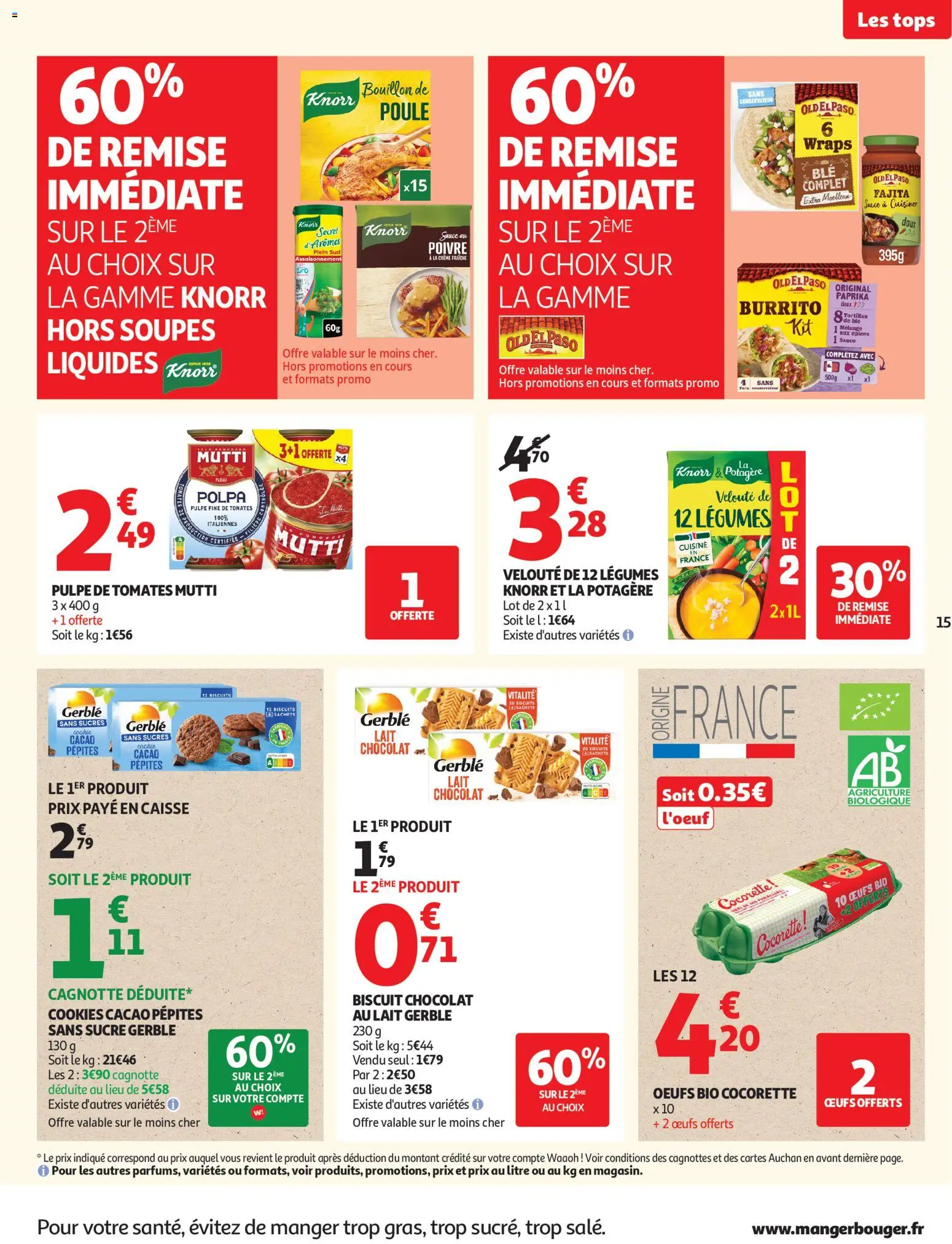 {H1} | Page: 15 | Produits: Lait, Tomates, Crème fraiche, Biscuits