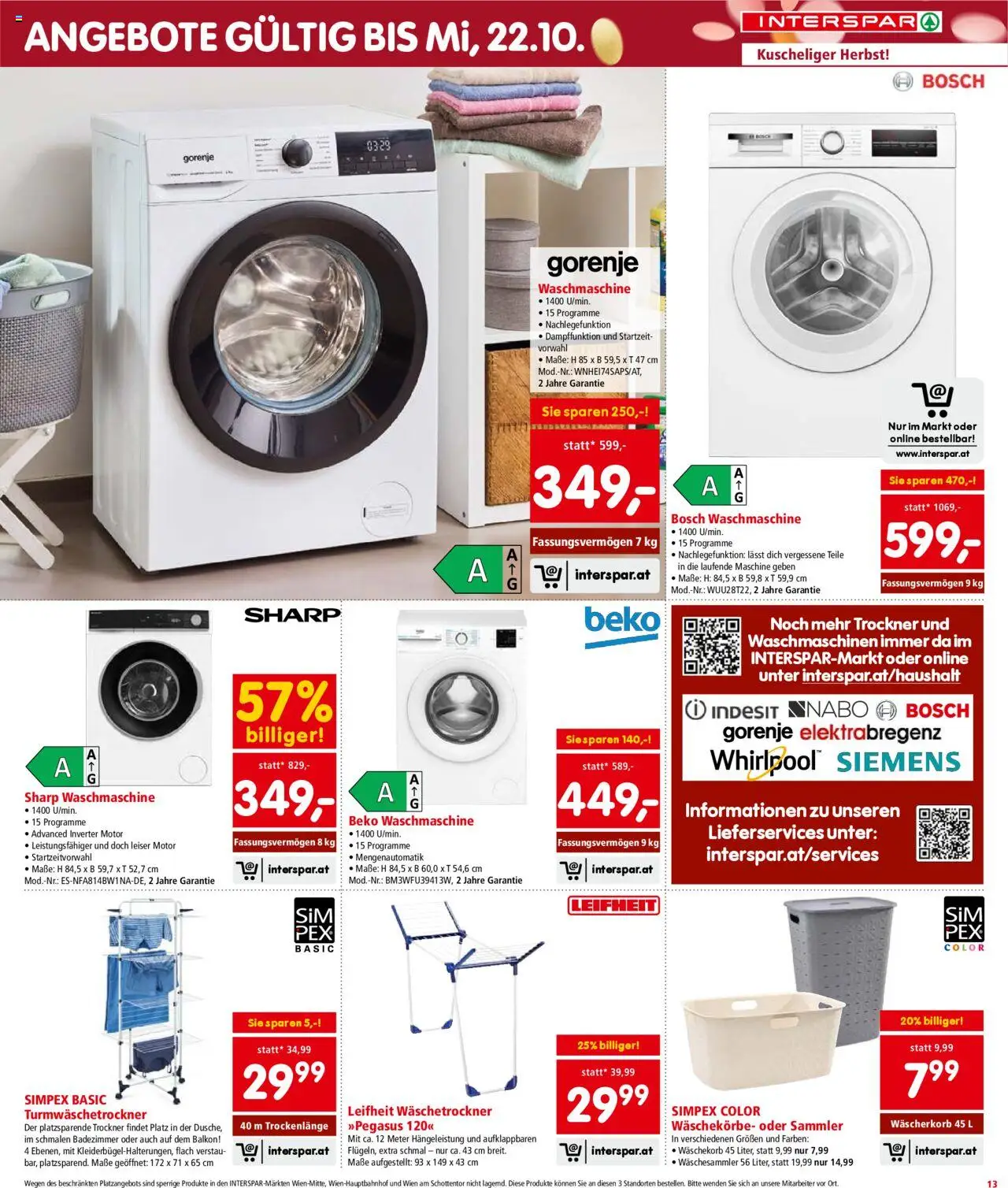 Interspar Flugblatt - Wien gültig ab 02.10.2025 | Seite: 13 | Produkte: Waschmaschine, Trockner