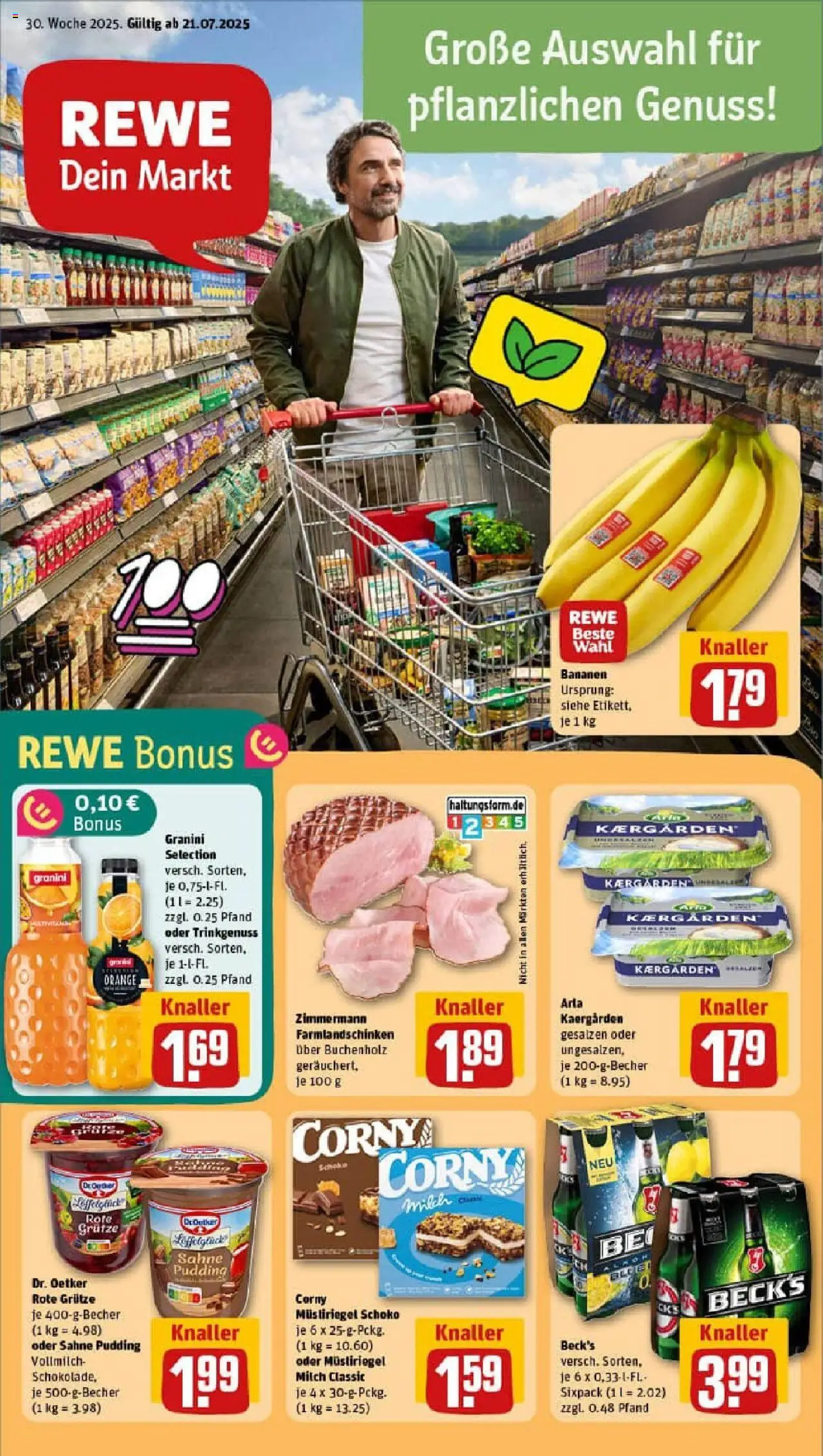 Rewe prospekt Berlin / Steglitz	 - gültig ab dem 20.07.2025 | Seite: 1 | Produkte: Milch, Bananen, Pudding, Sahne