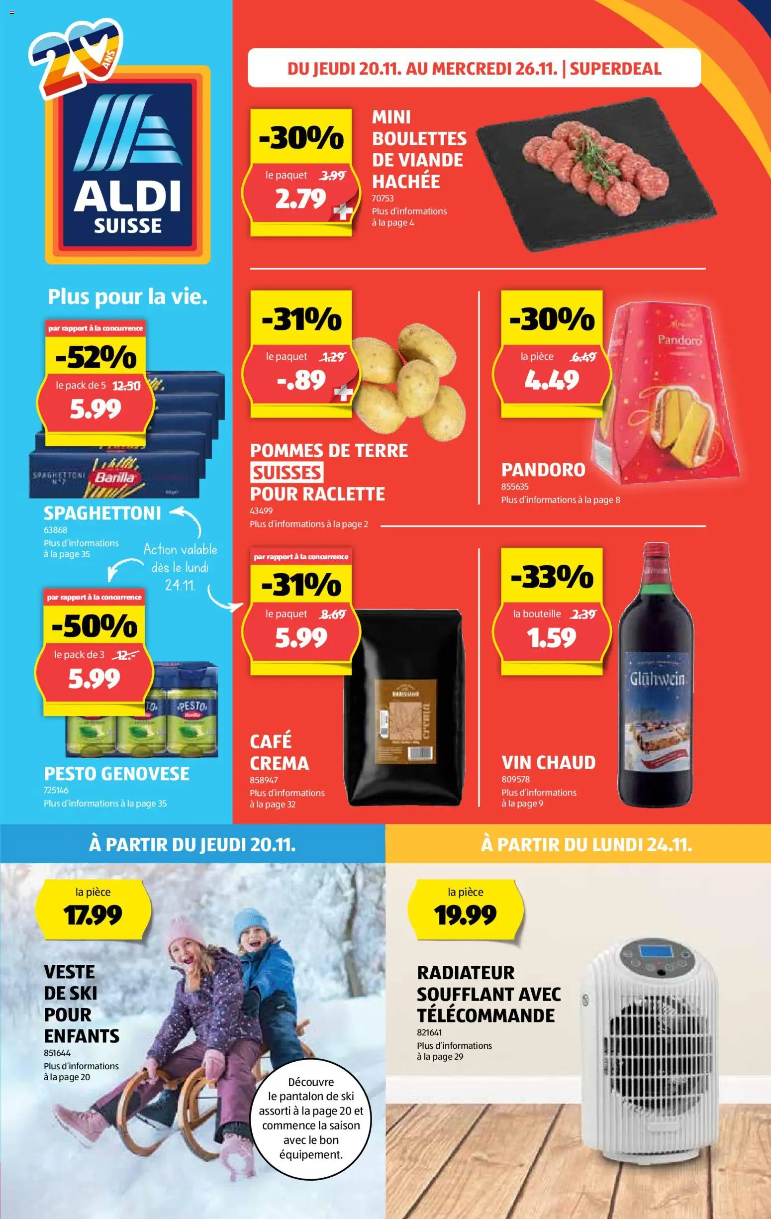 Aldi Aktionen FR – gültig ab 20.11.2025 | Seite: 1 | Produkte: Barilla, Ski, Raclette