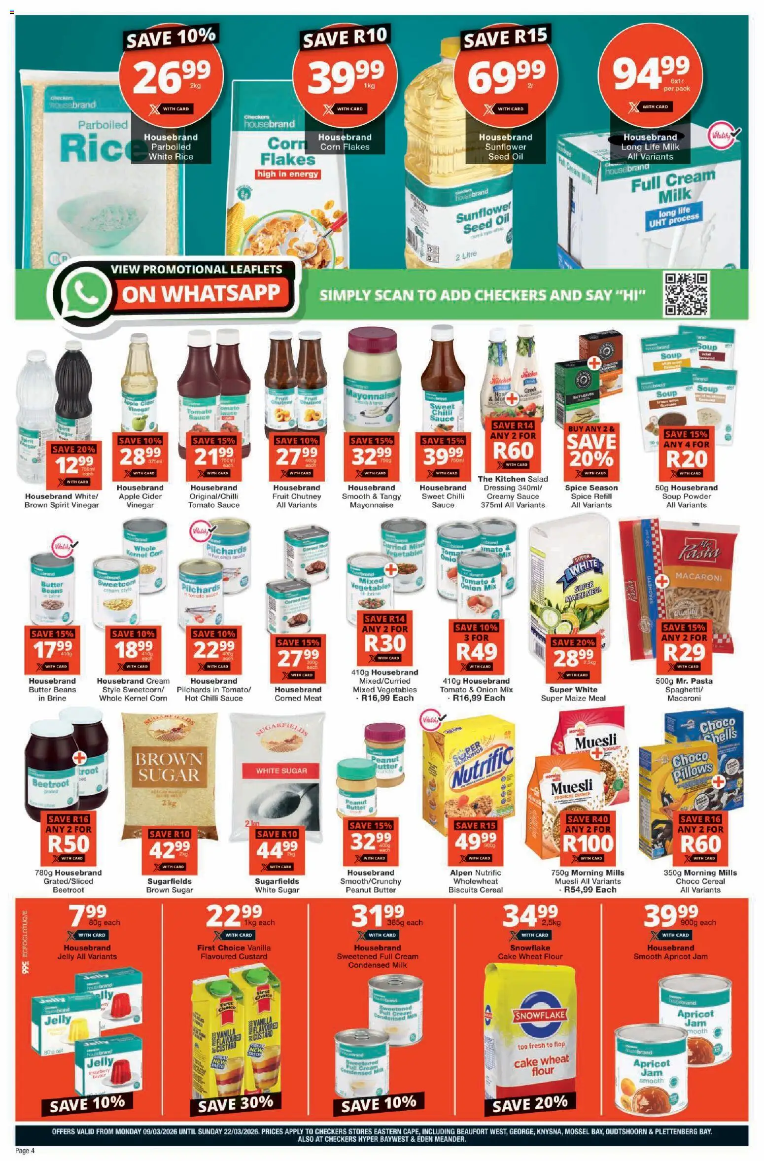 New Checkers catalogue – valid from 09.03.2026 | Page: 4 | Products: Custard, Jam, Powder, Peanut butter