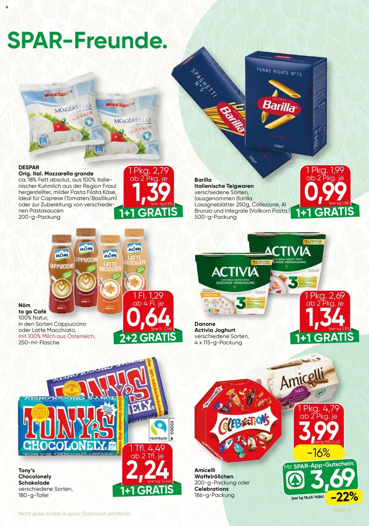 SPAR Gourmet Flugblatt gültig ab 25.09.2025 | Seite: 11 | Produkte: Pasta, Milch, Joghurt, Schokolade