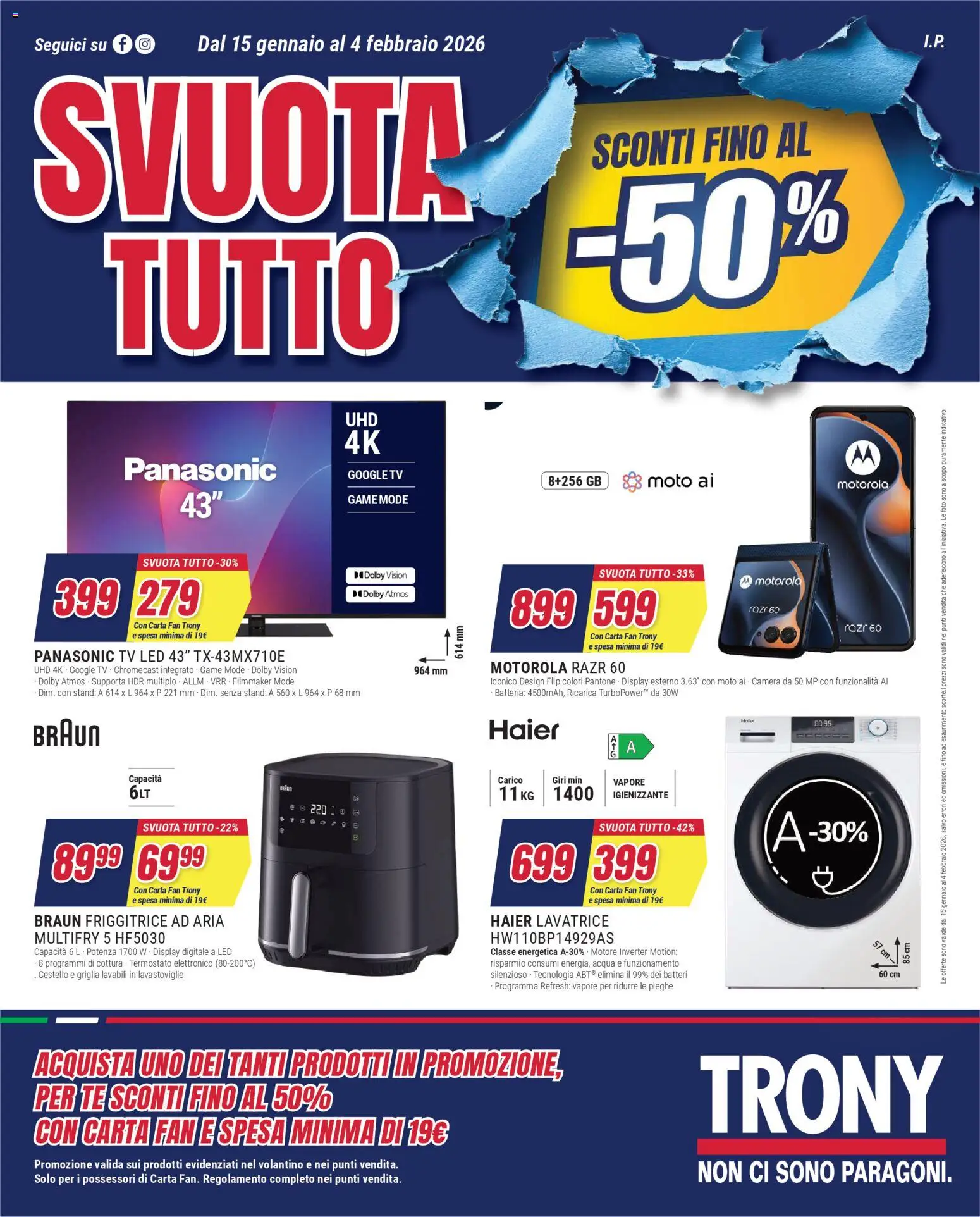Volantino Trony del 15.01.2026 | Pagina: 1 | Prodotti: Friggitrice ad aria, Lavatrice, Fan, Friggitrice