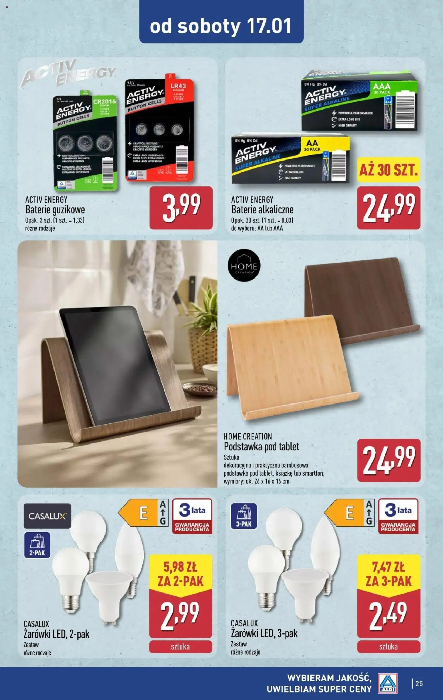 Aldi Gazetka od 12.01.2026 | Strona: 25 | Produkty: Tablet, Baterie, Żarówki