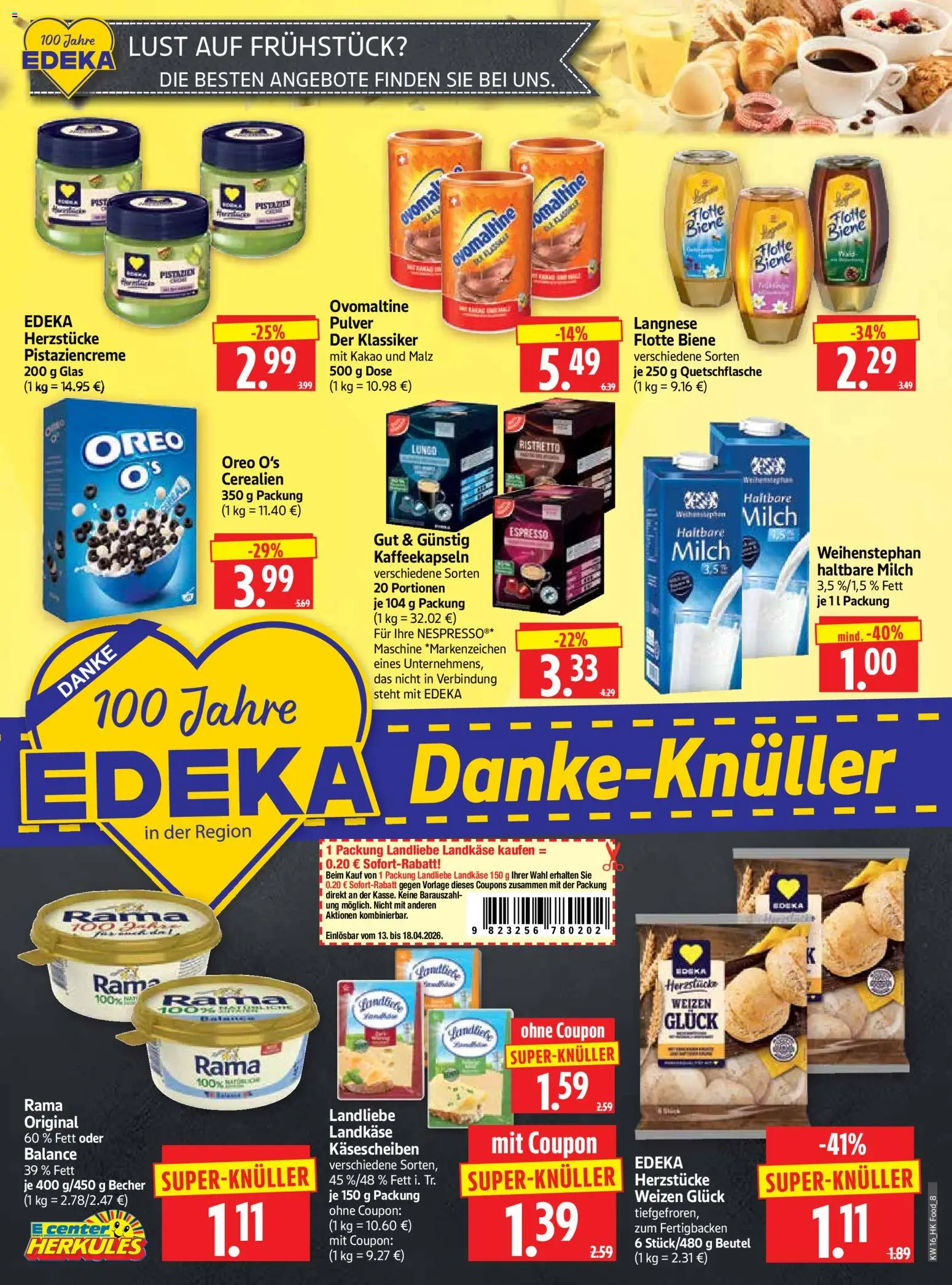 HERKULES Prospekt 	 – gültig ab 13.04.2026 | Seite: 8 | Produkte: Ovomaltine, Langnese, Rama, Haltbare milch