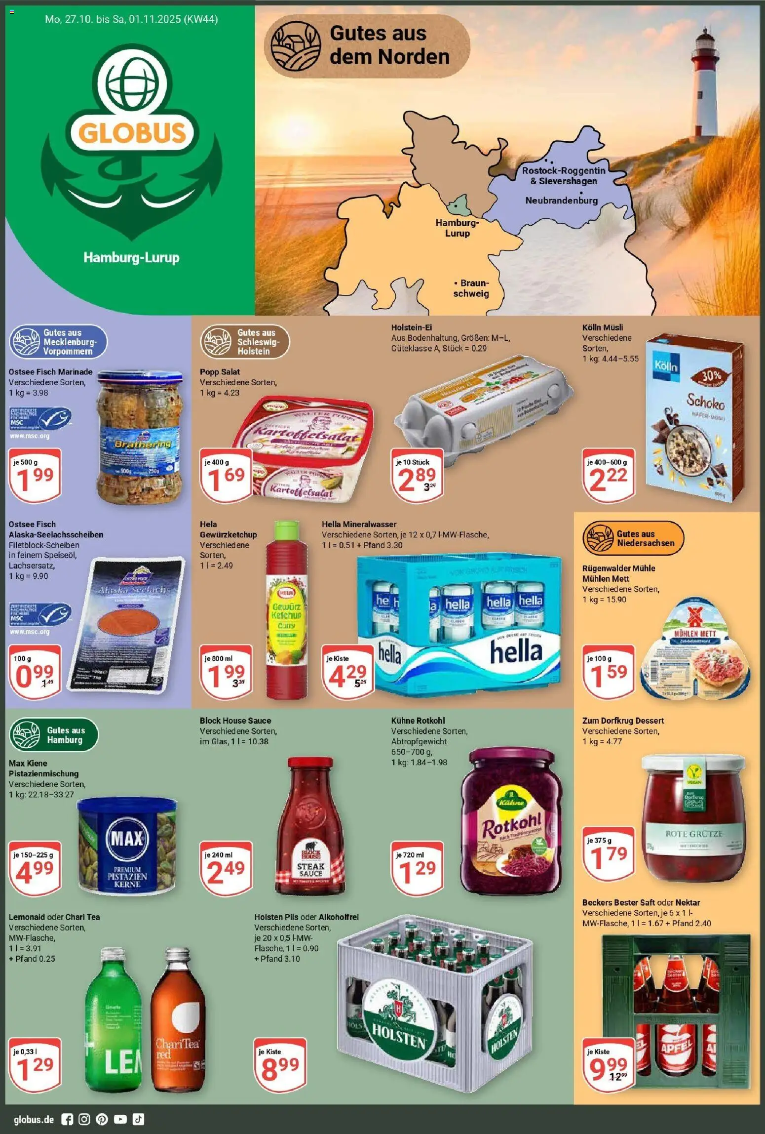 Globus prospekt Hamburg	 – gültig ab 26.10.2025 | Seite: 1 | Produkte: Kolln, Rotkohl, Mineralwasser, Fisch