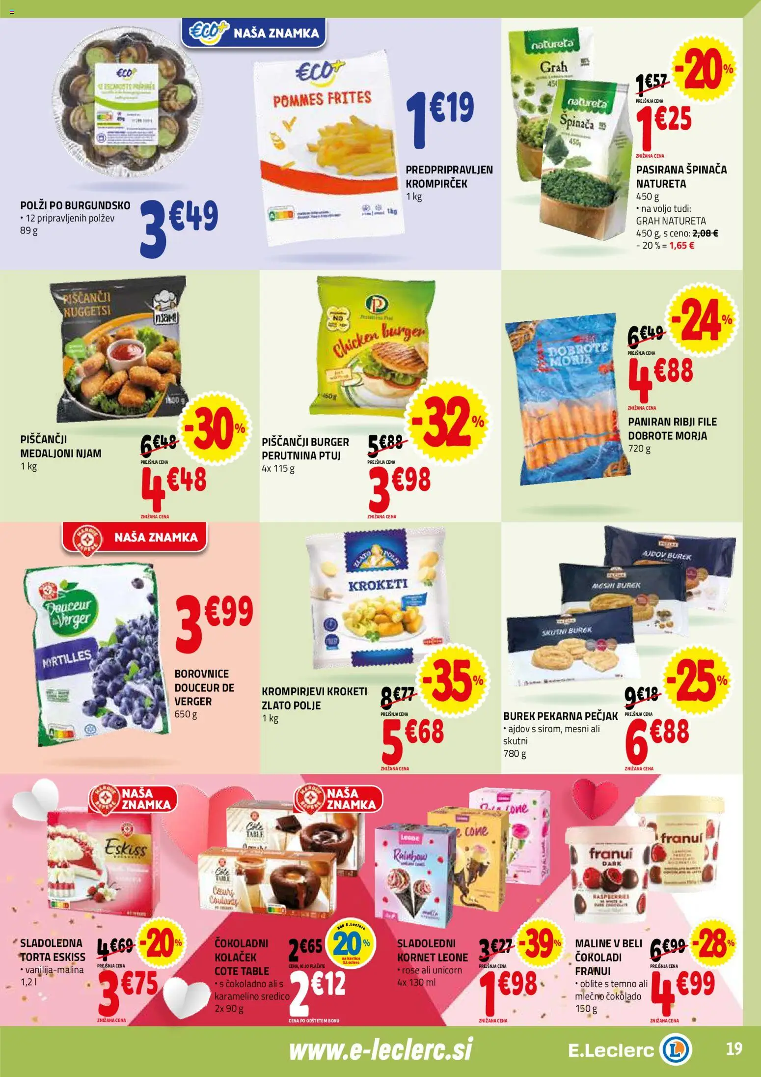 Novi E.leclerc katalog ponudbe – veljaven od 04.02.2026 | Stran: 19 | Izdelki: Torta, Borovnice, Maline, Grah