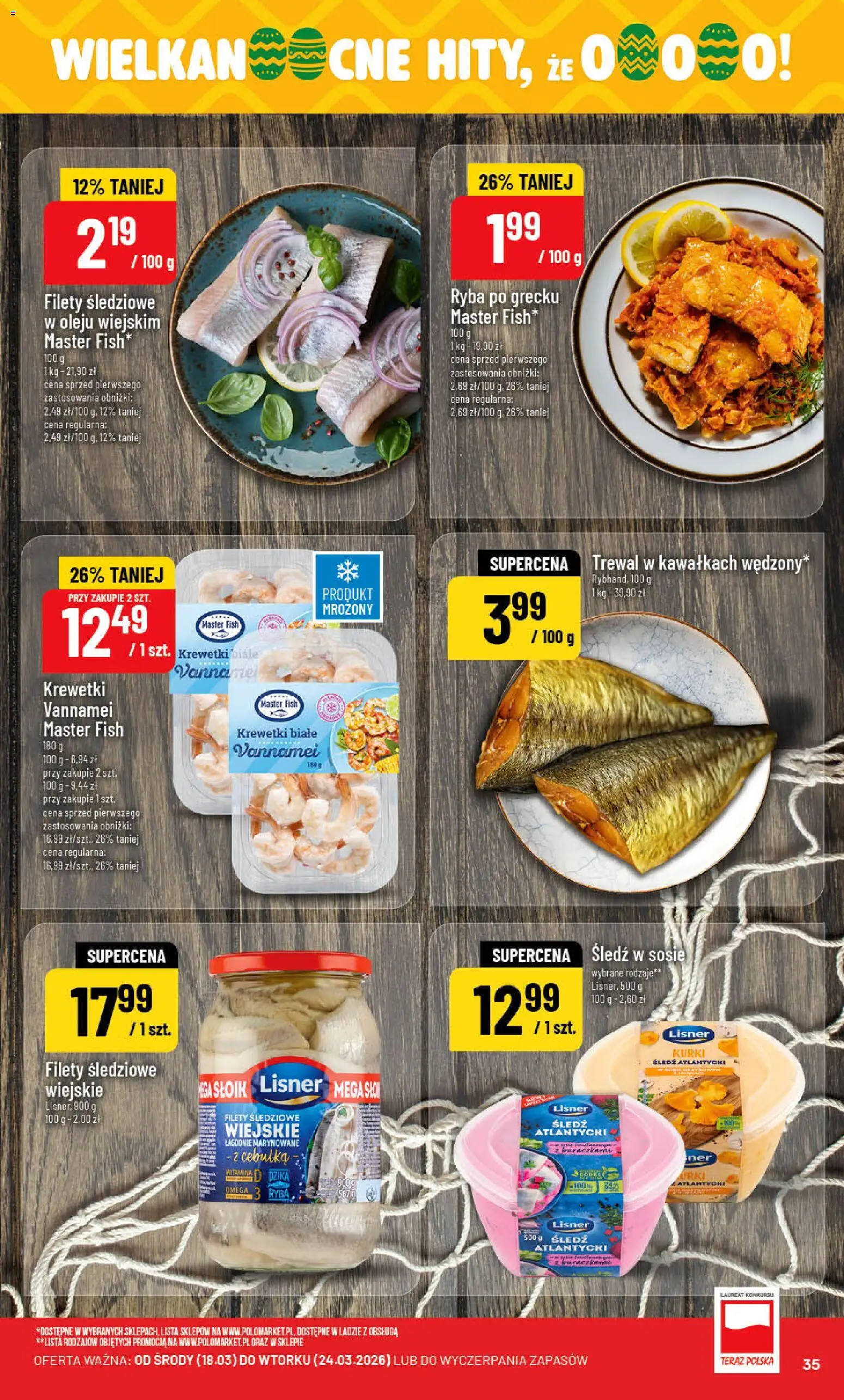 POLOmarket gazetka od 18.03.2026 | Strona: 35 | Produkty: Krewetki, Krewetki białe, Krewetki vannamei, Ryba
