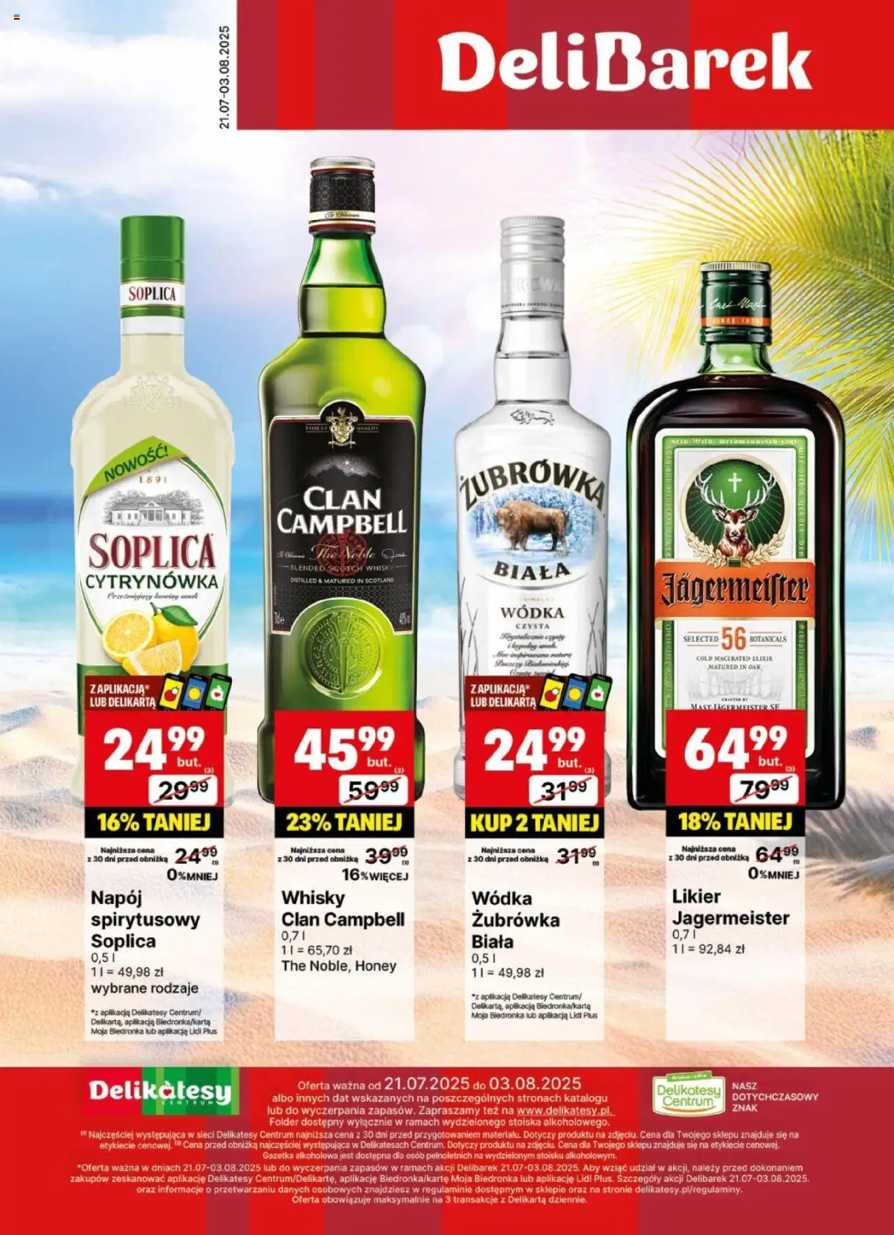 Delikatesy Centrum Gazetka - DeliBarek od 21.07.2025 | Strona: 1 | Produkty: Delikatesy, Żubrówka, Jagermeister, Whisky