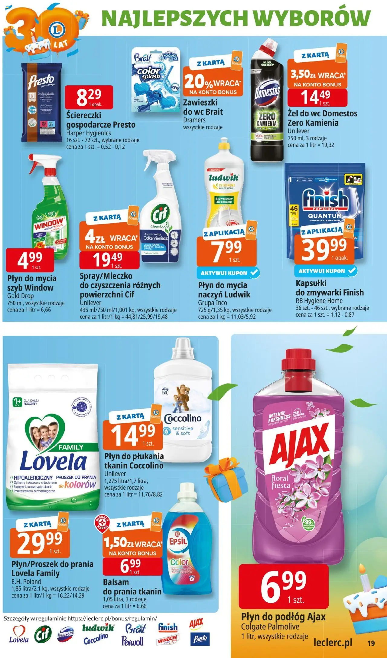 E.Leclerc Gazetka od 22.09.2025 | Strona: 19 | Produkty: Coccolino, Finish, Proszek do prania, Lovela