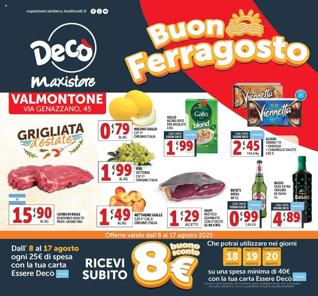 Volantino Decò del 08.08.2025 | Pagina: 1 | Prodotti: Bovino, Birra, Melone, Stucco