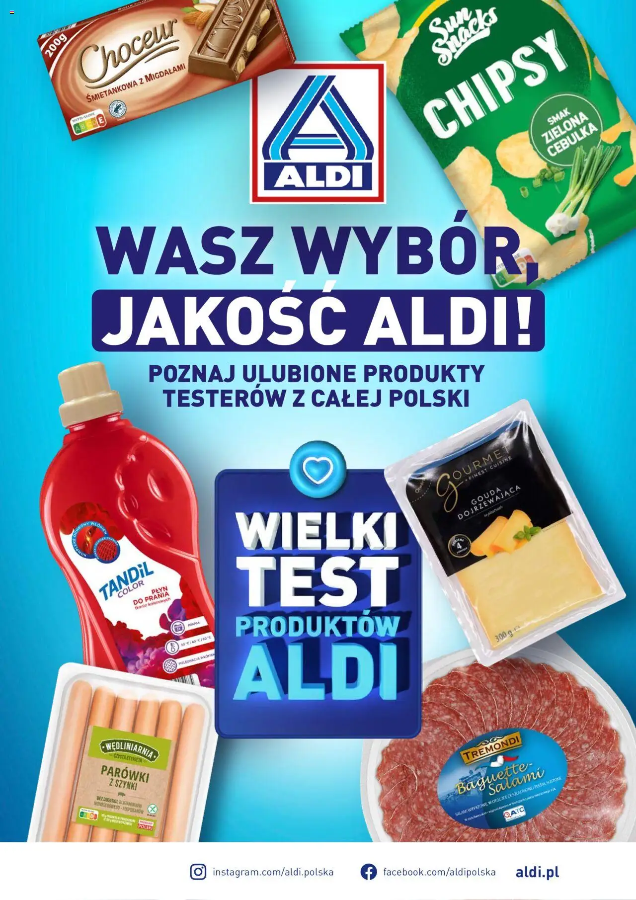 Aldi Gazetka - Wielki test od 17.02.2025 | Strona: 1 | Produkty: Chipsy, Parówki z szynki, Parówki, Salami