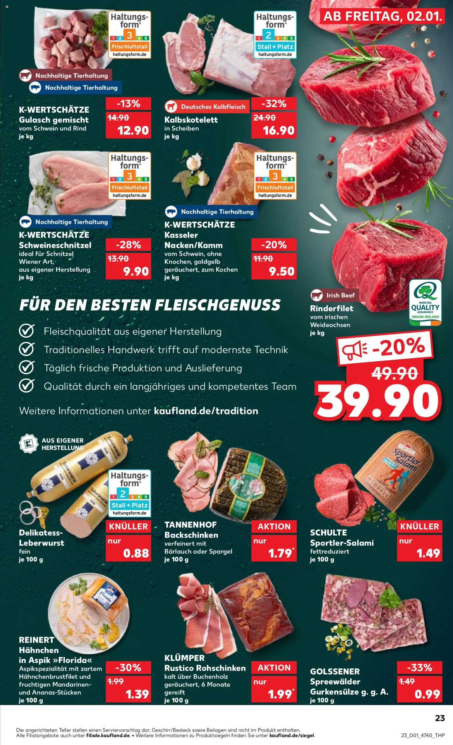 Kaufland prospekt Hannover	 – gültig ab 02.01.2026 | Seite: 23 | Produkte: Hahnchen, Rinderfilet, Gulasch, Salami
