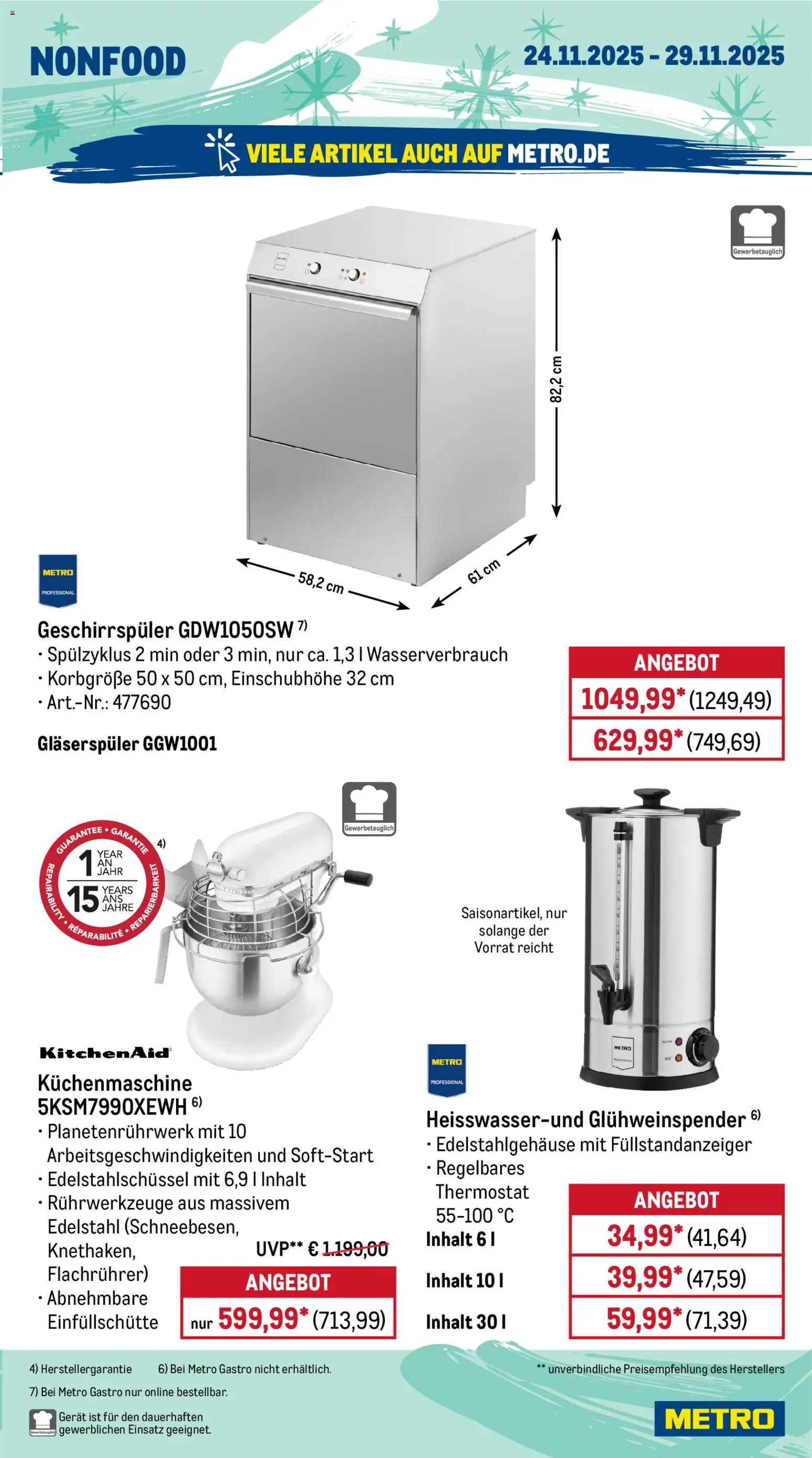 Metro Wochen-Angebote Gastro – gültig ab 24.11.2025 | Seite: 20 | Produkte: Geschirrspüler