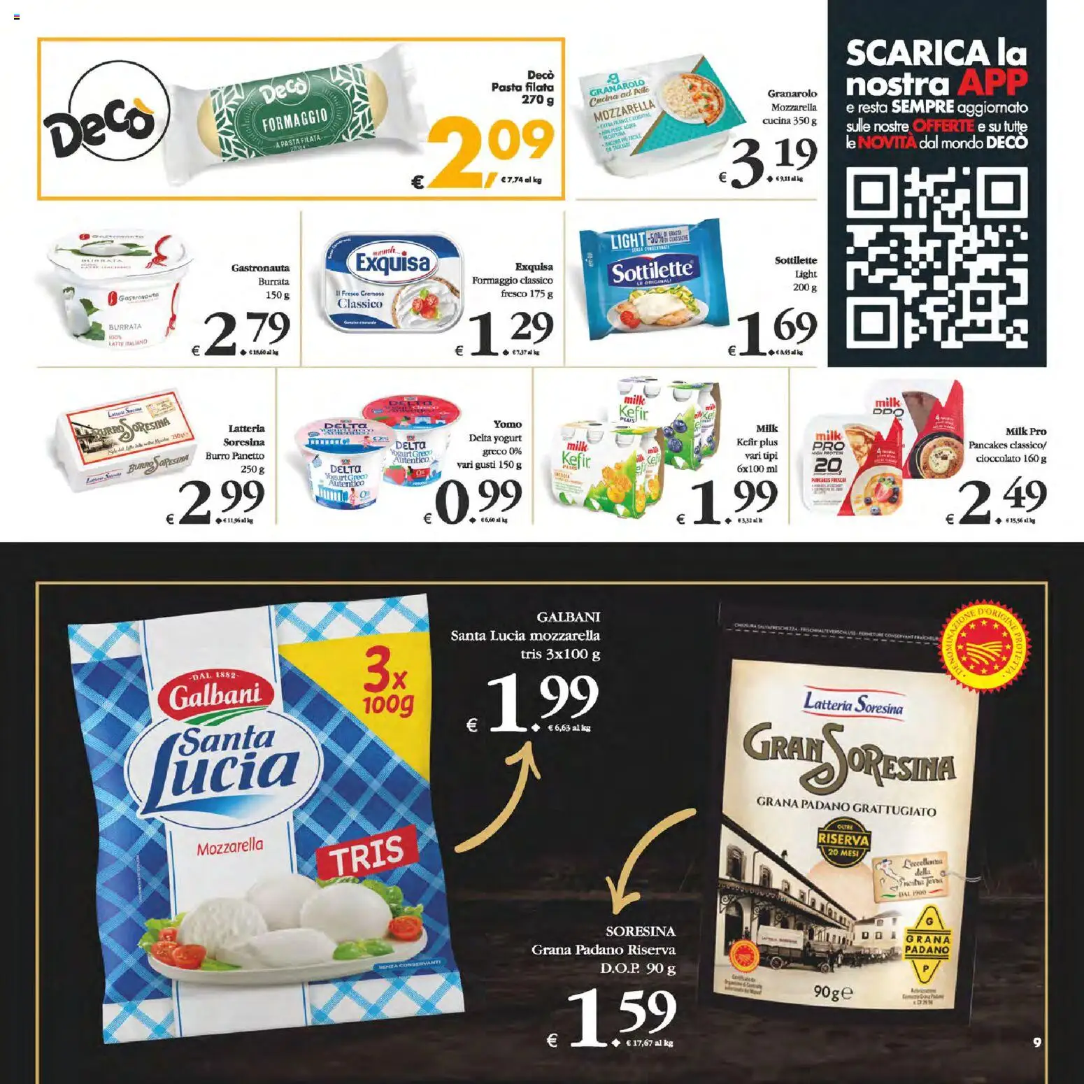Volantino Decò del 24.10.2025 | Pagina: 9 | Prodotti: Yogurt, Cioccolato, Formaggio, Grana Padano
