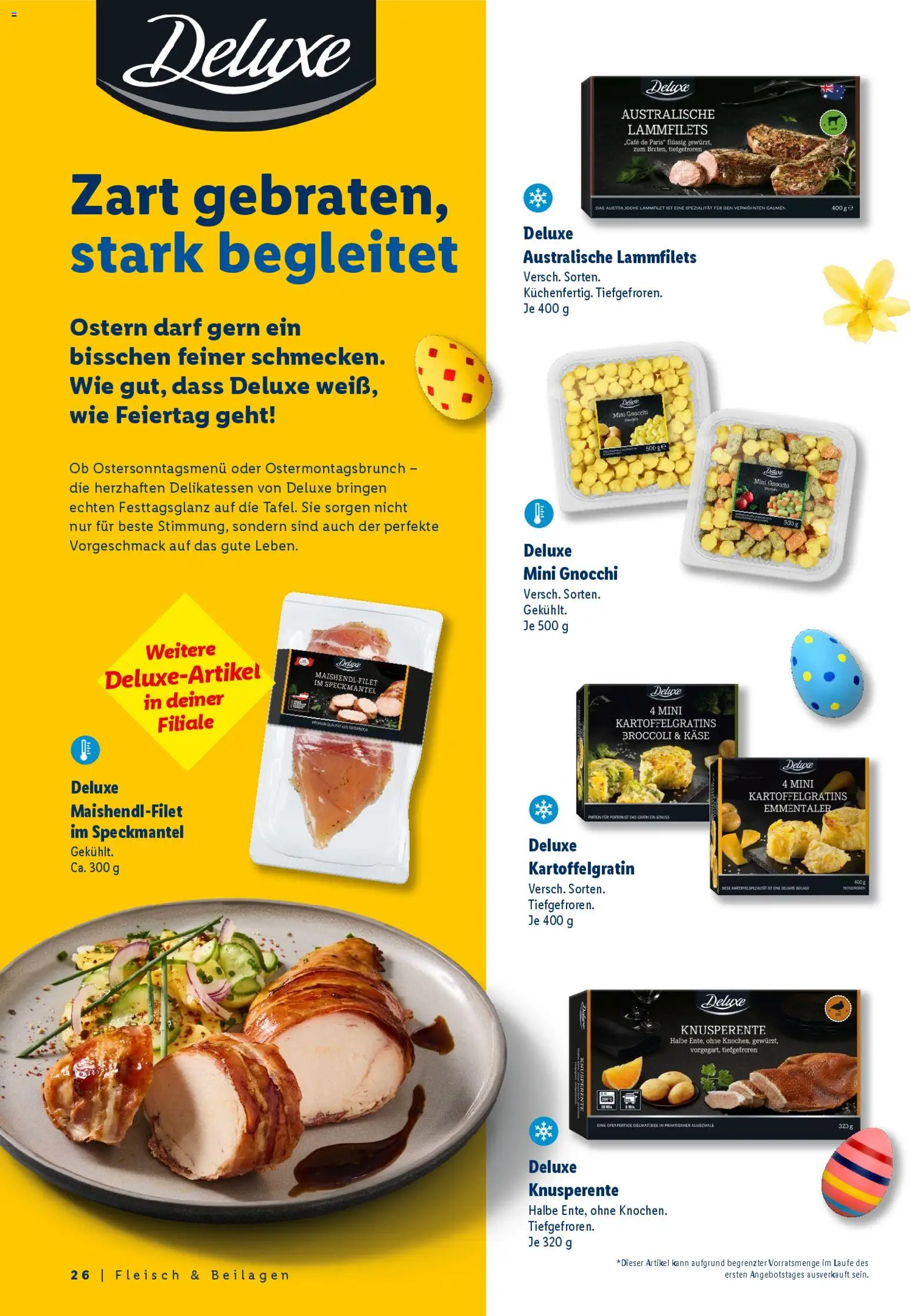 Lidl Německo leták - Ostern gemeinsam genießen od 09.03.2026 | Strana: 26 | Produkty: Deluxe, Filet, Kaše, Gnocchi